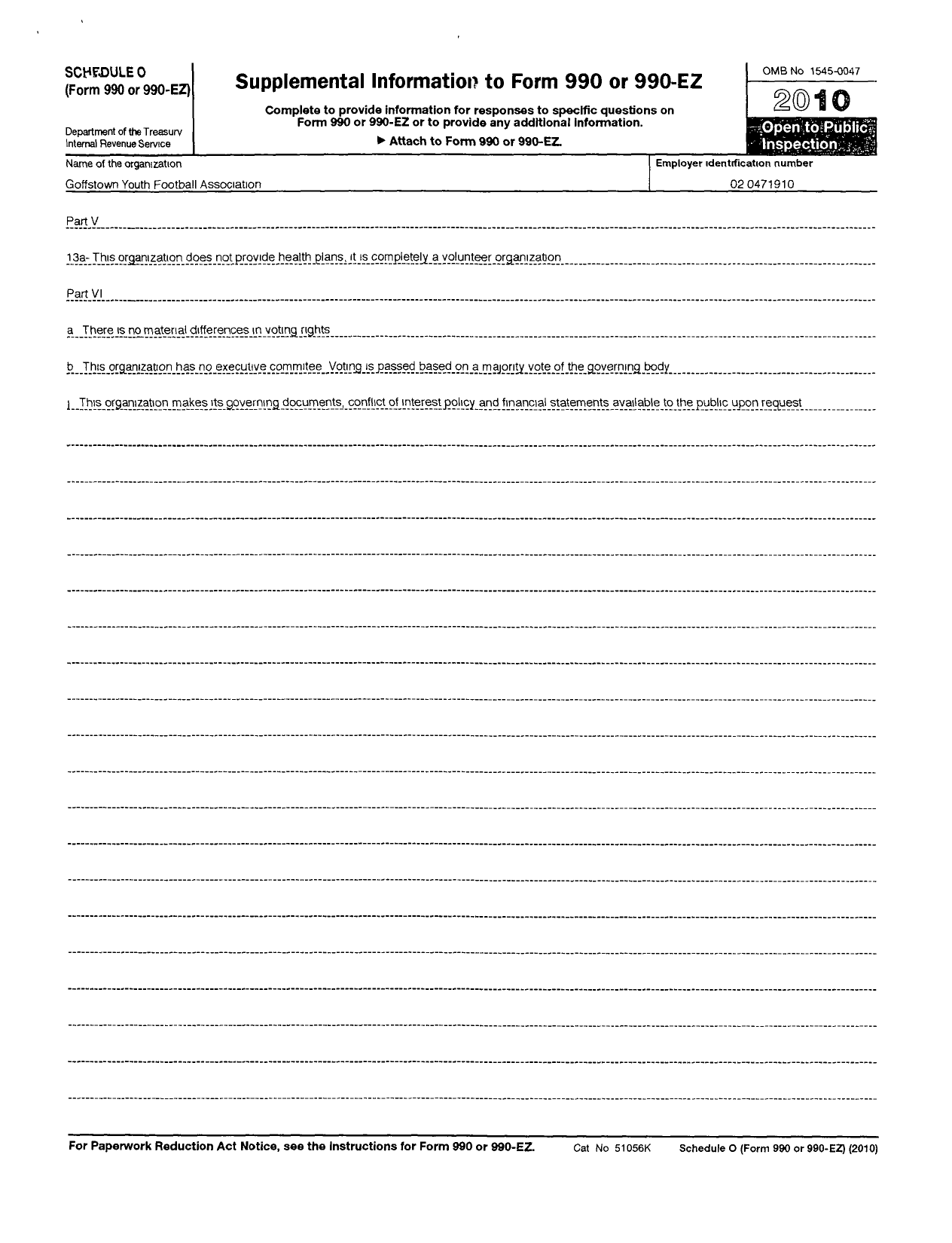 Image of first page of 2010 Form 990R for American Youth Football Association