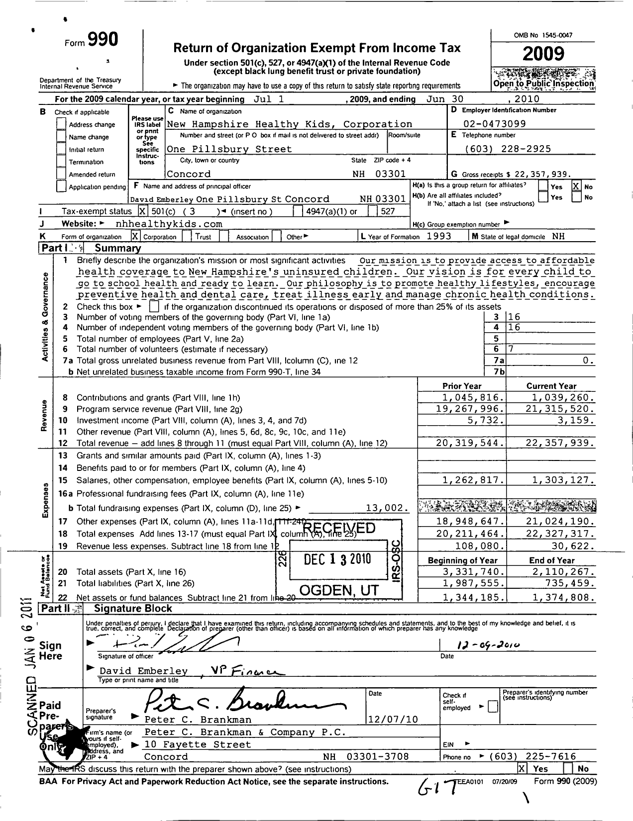 Image of first page of 2009 Form 990 for New Hampshire Healthy Families