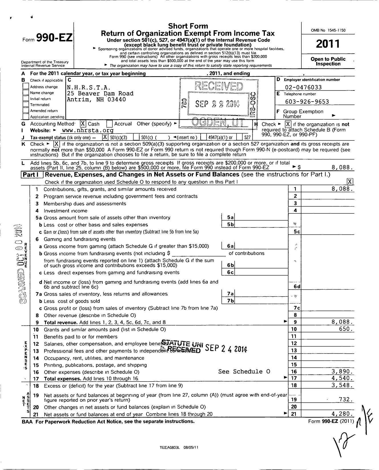 Image of first page of 2011 Form 990EZ for Nhrsta