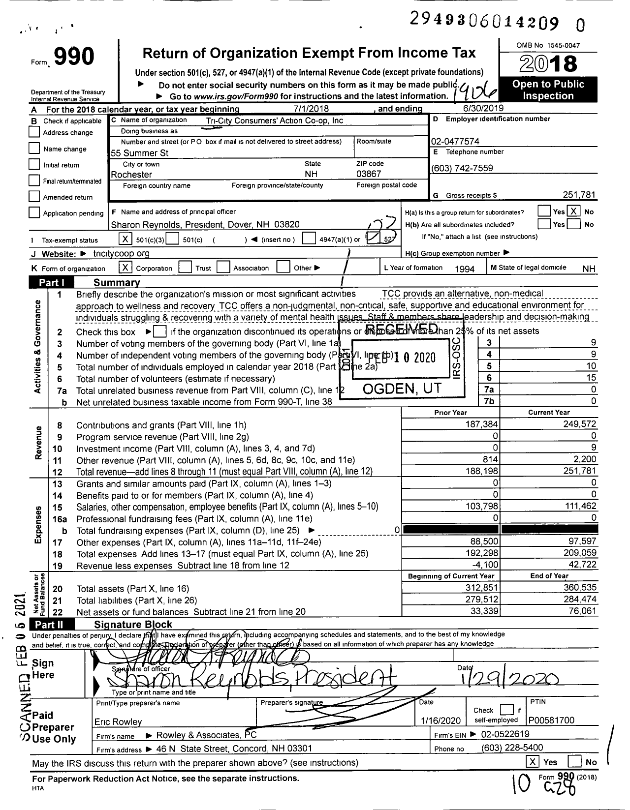 Image of first page of 2018 Form 990 for Infinity Peer Support