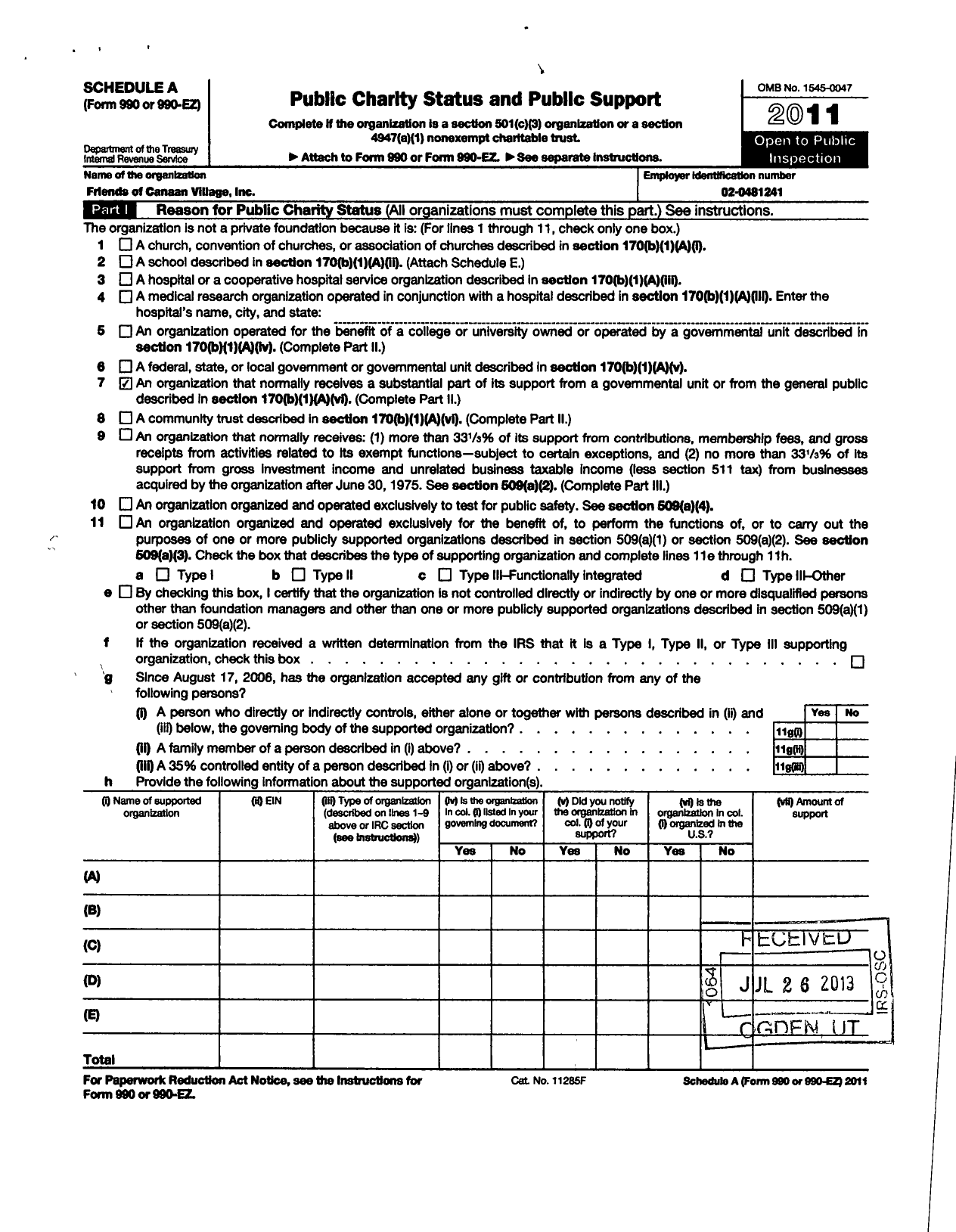 Image of first page of 2011 Form 990ER for Friends of Canaan Village