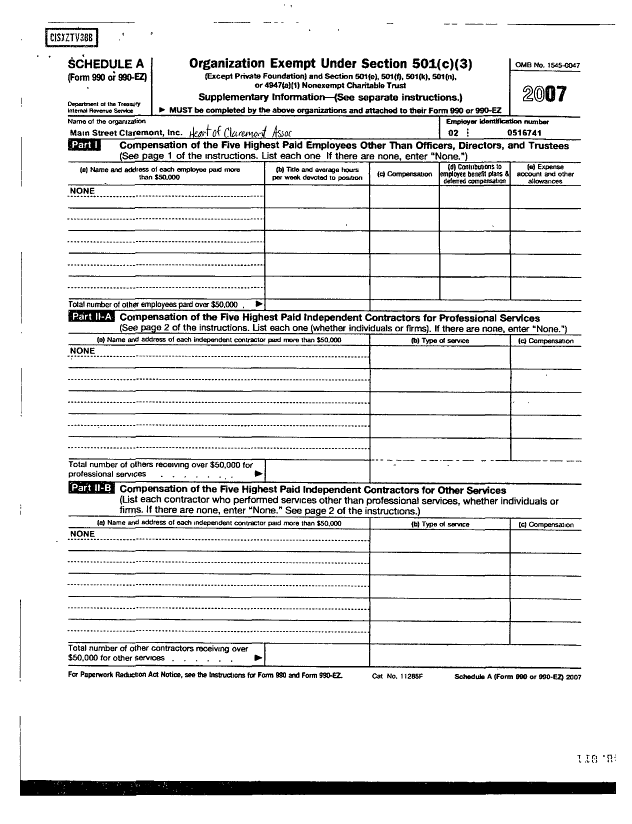 Image of first page of 2007 Form 990R for Heart of Claremont Association