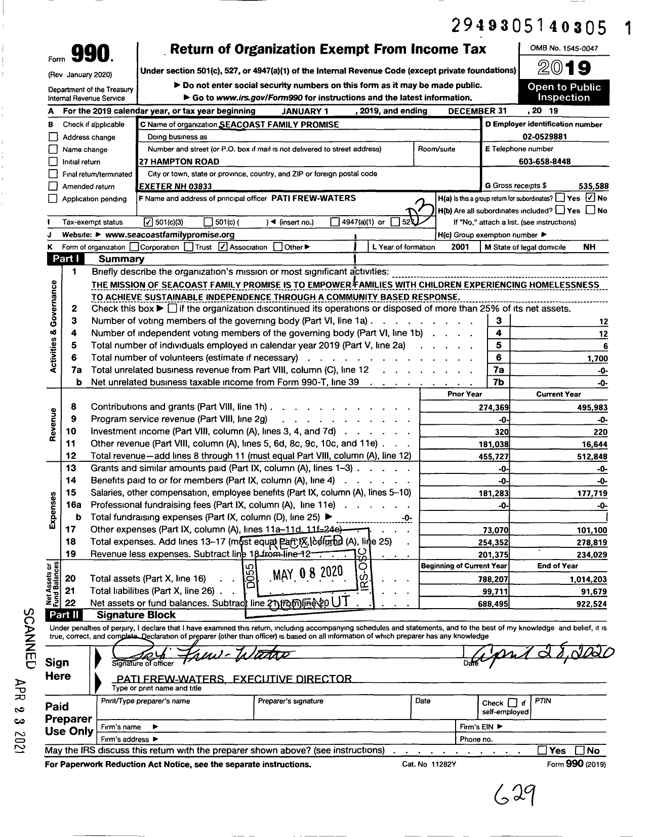 Image of first page of 2019 Form 990 for Seacoast Family Promise