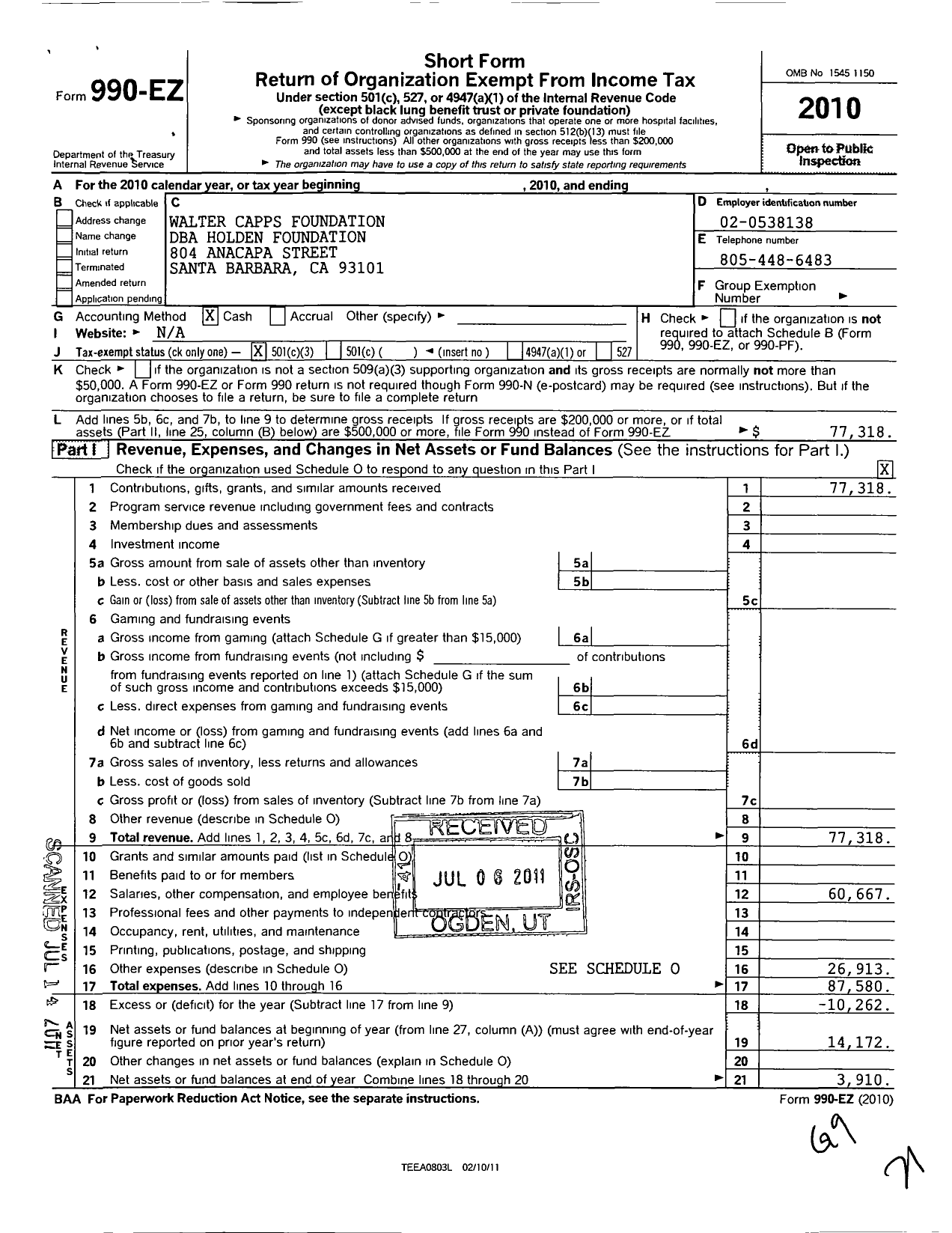 Image of first page of 2010 Form 990EZ for Common Table Foundation