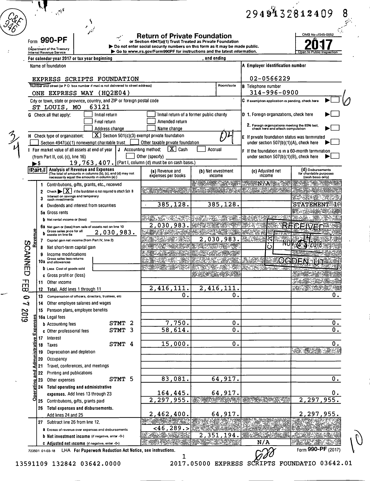 Image of first page of 2017 Form 990PF for Express Scripts Foundation