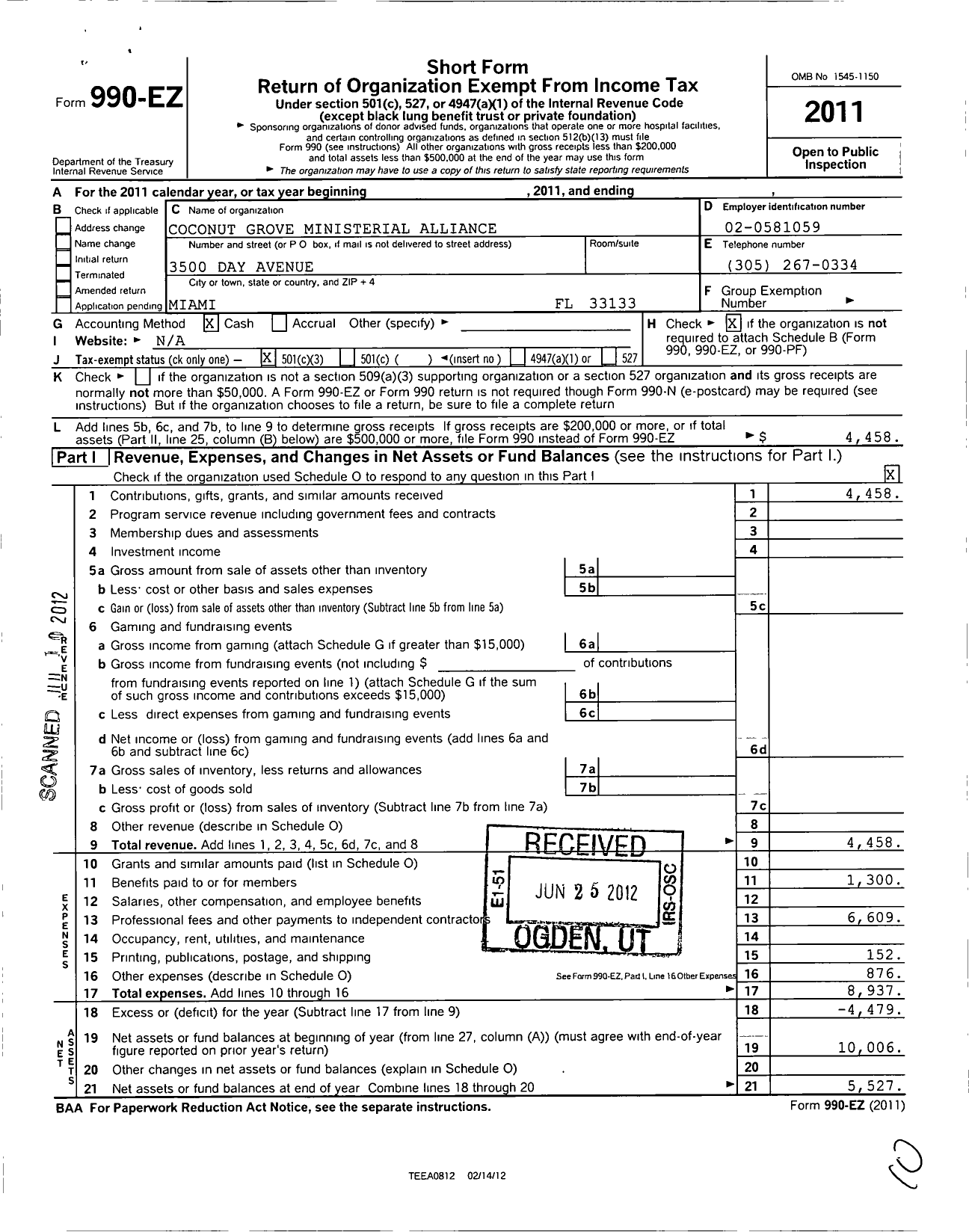 Image of first page of 2011 Form 990EZ for Coconut Grove Ministerial Alliance