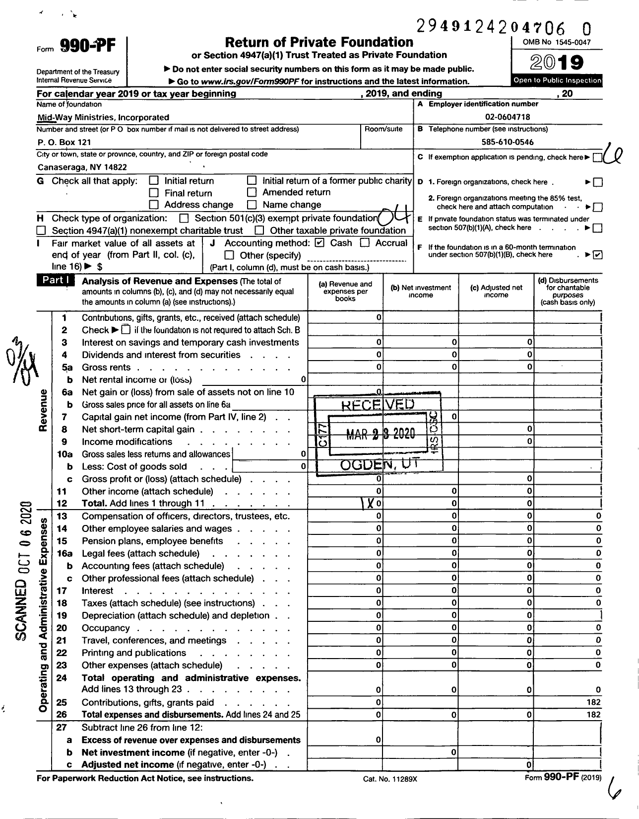 Image of first page of 2019 Form 990PR for Mid-Way Ministries Incorporated