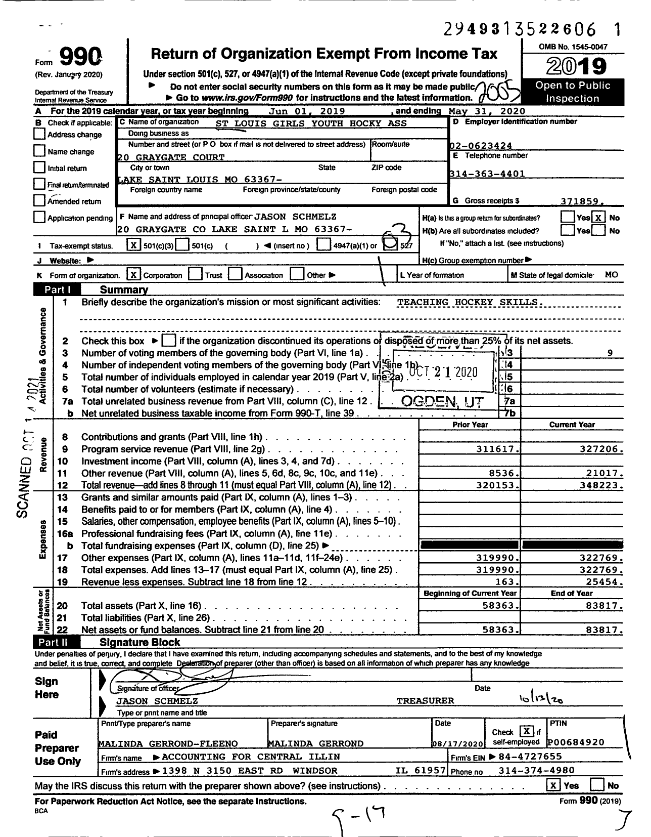 Image of first page of 2019 Form 990 for St Louis Lady Cyclones