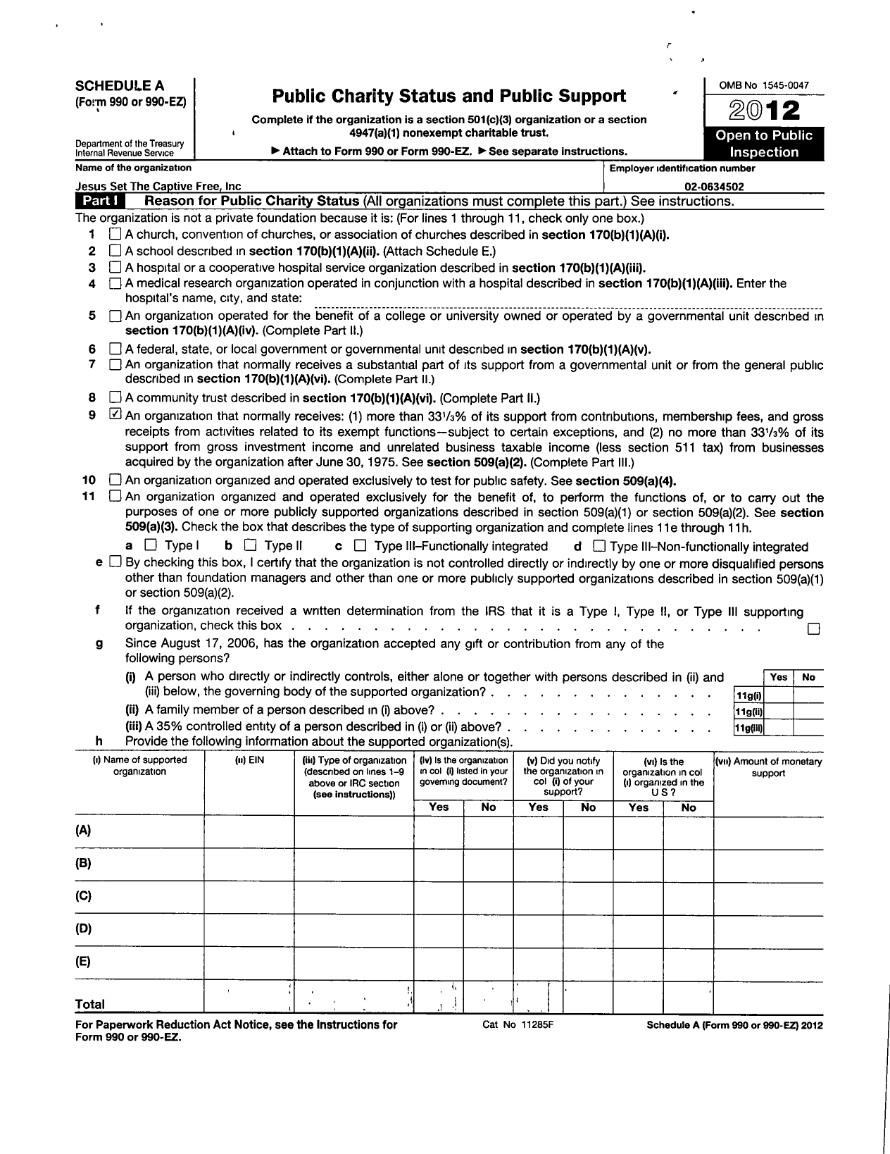 Image of first page of 2012 Form 990ER for Jesus Set the Captive Free