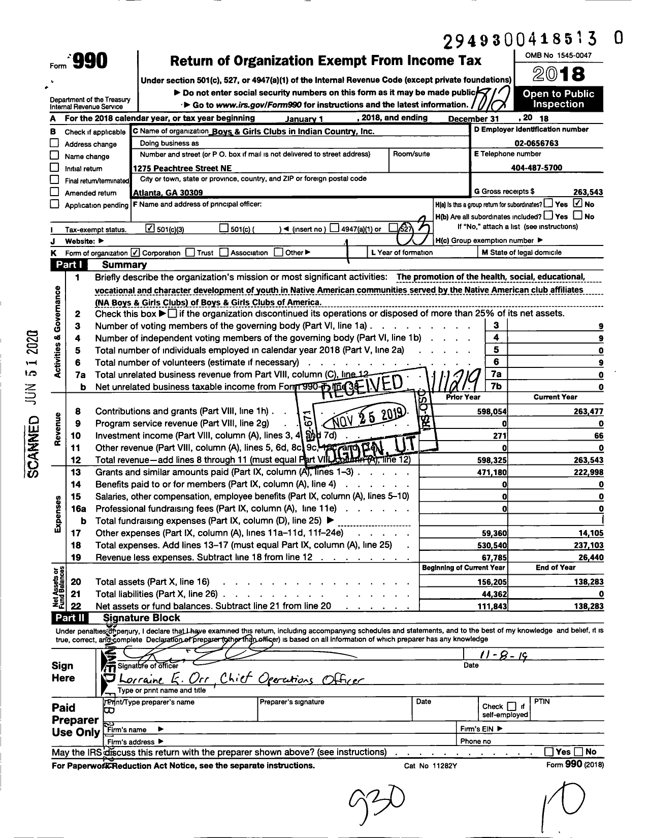 Image of first page of 2018 Form 990 for Boys and Girls Clubs in Indian Country