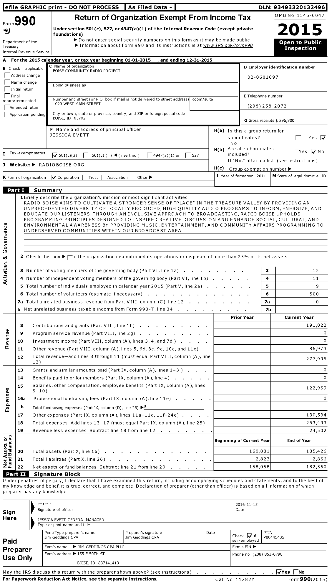 Image of first page of 2015 Form 990 for Boise Radio
