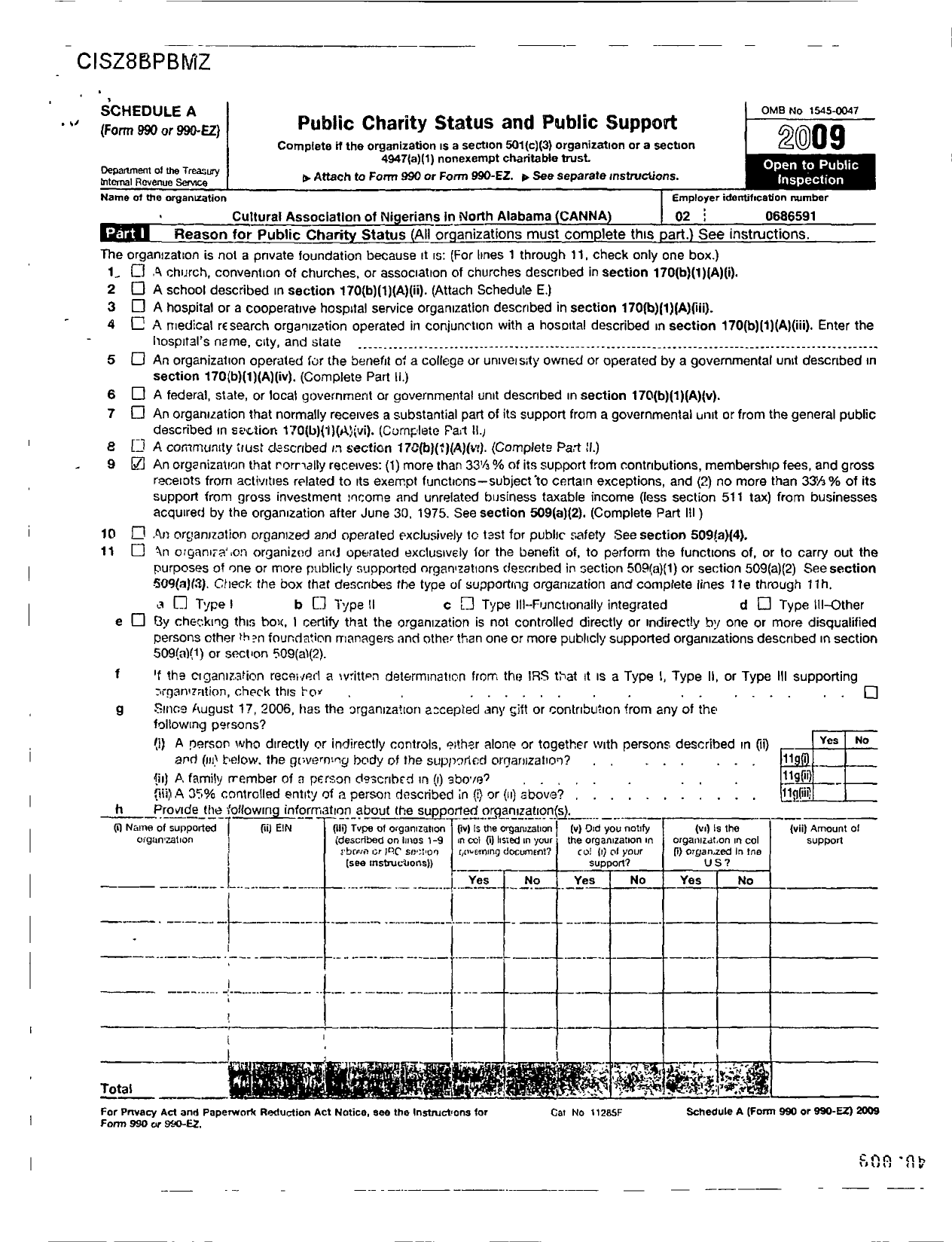 Image of first page of 2009 Form 990R for Cultural Association of Nigerians in North Alabama