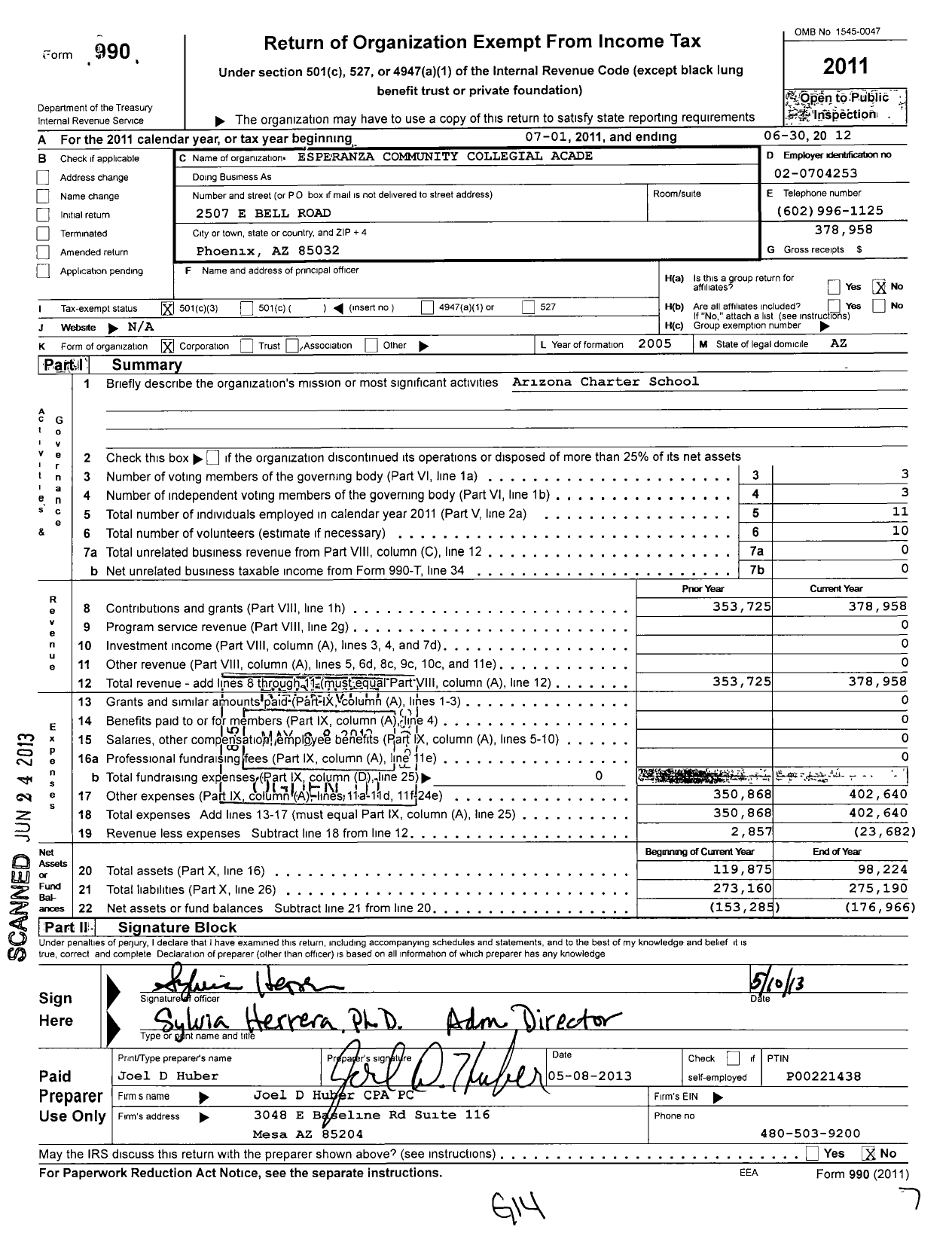 Image of first page of 2011 Form 990 for Esperanza Community Collegial Academy