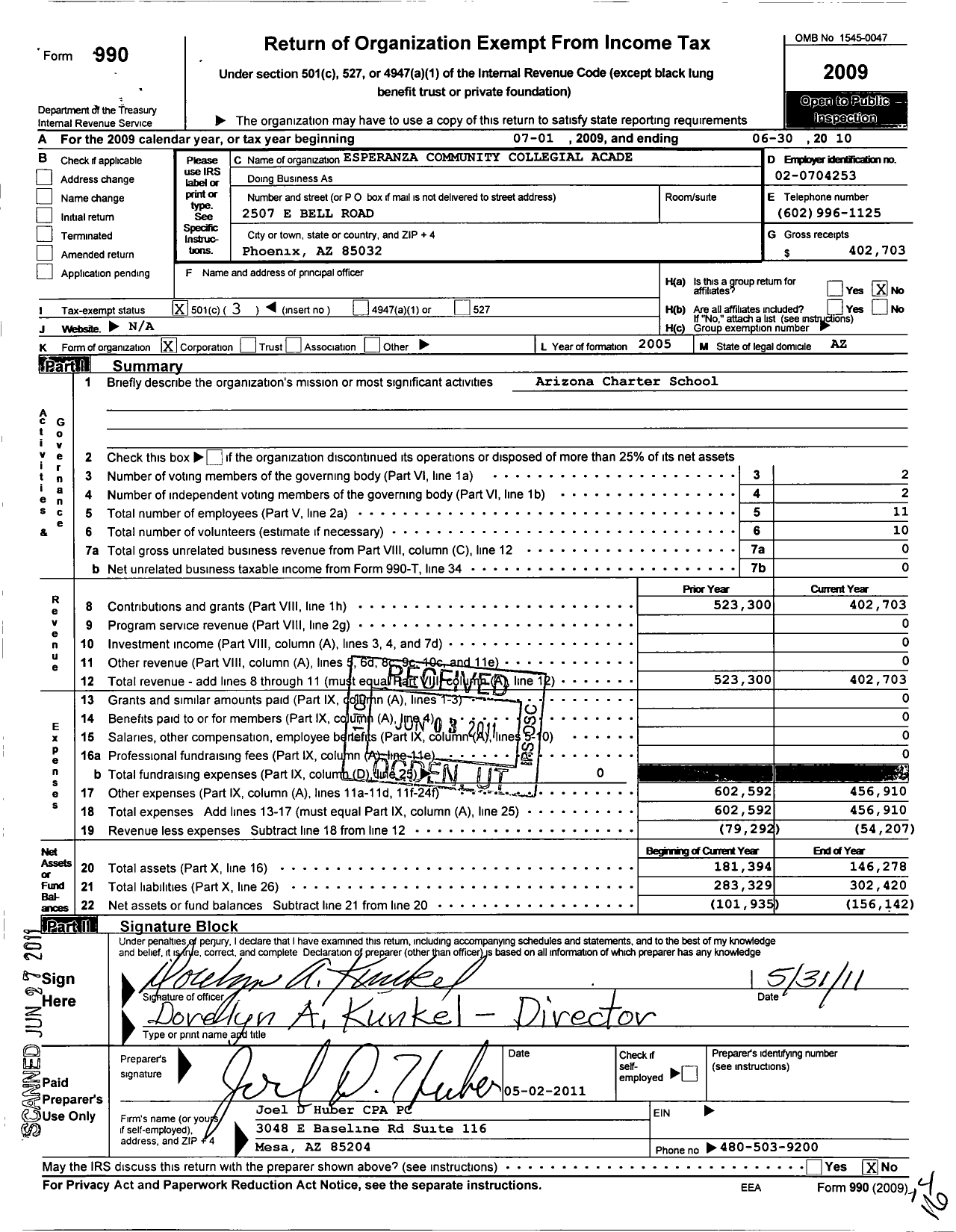 Image of first page of 2009 Form 990 for Esperanza Community Collegial Academy