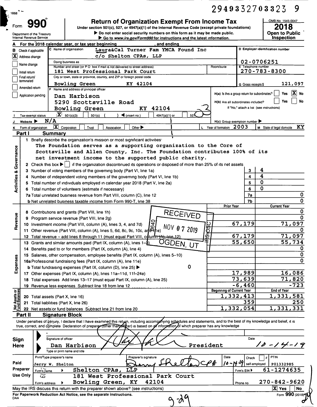 Image of first page of 2018 Form 990 for Laura&cal Turner Family Ymca Foundation