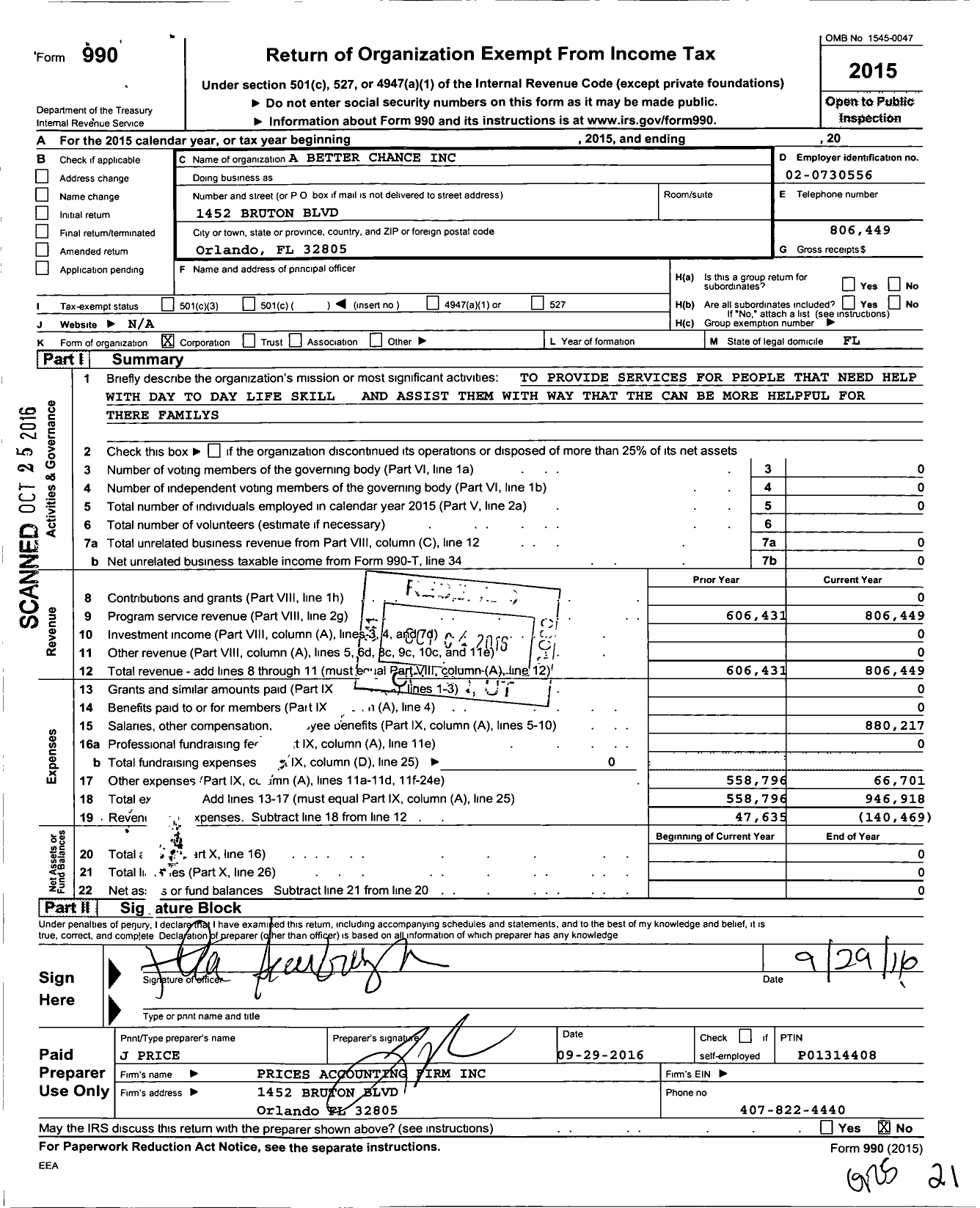 Image of first page of 2015 Form 990O for A Better Chance