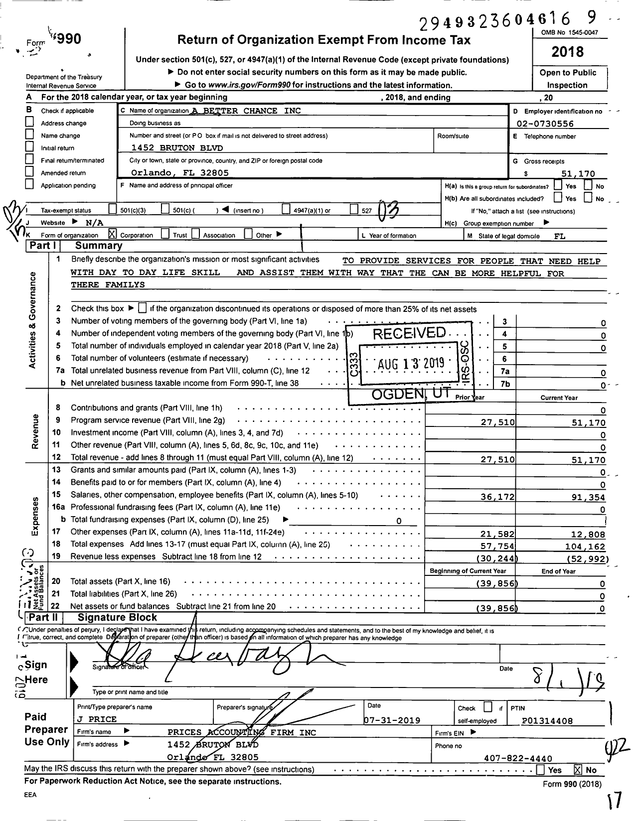 Image of first page of 2018 Form 990 for A Better Chance