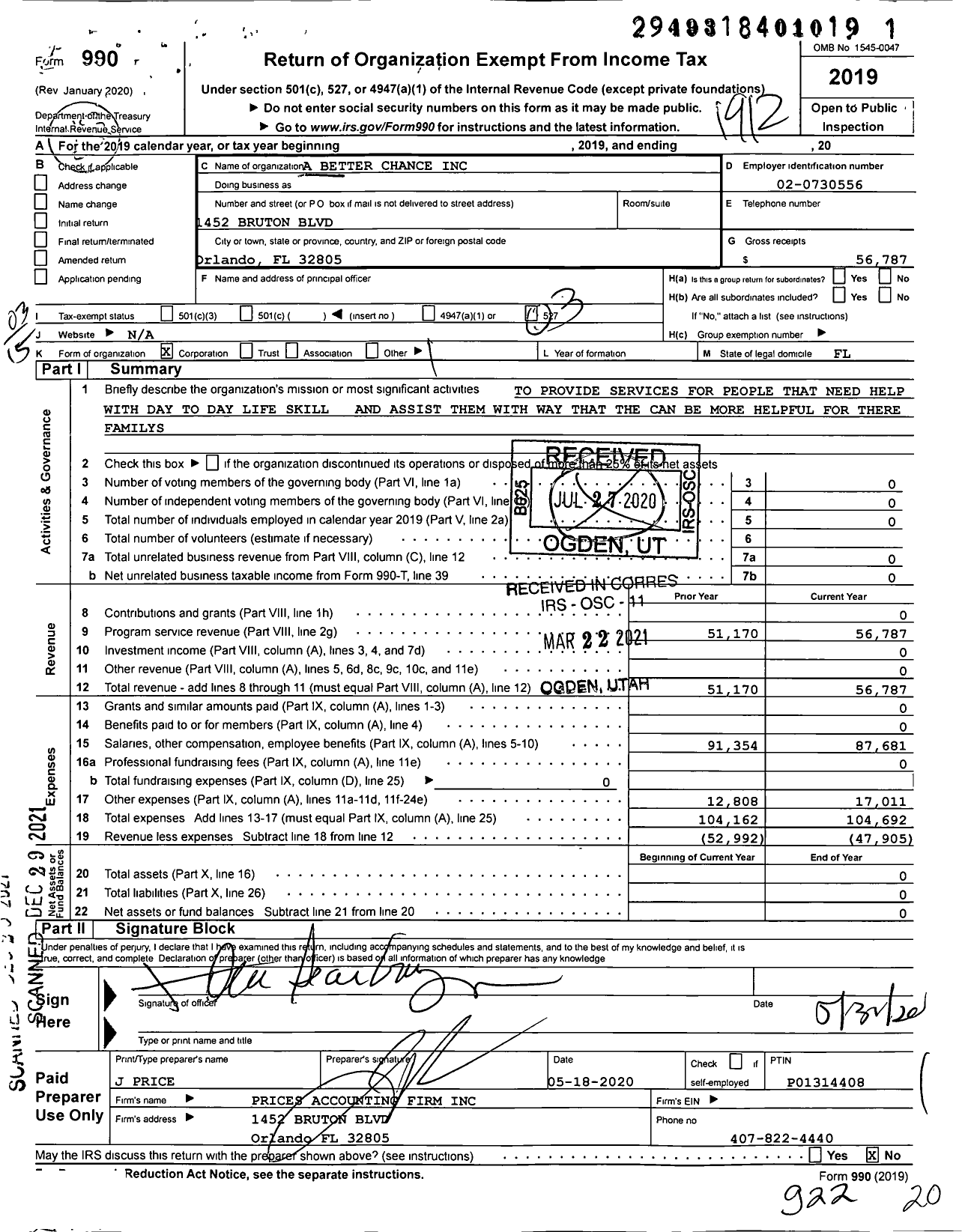 Image of first page of 2019 Form 990 for A Better Chance