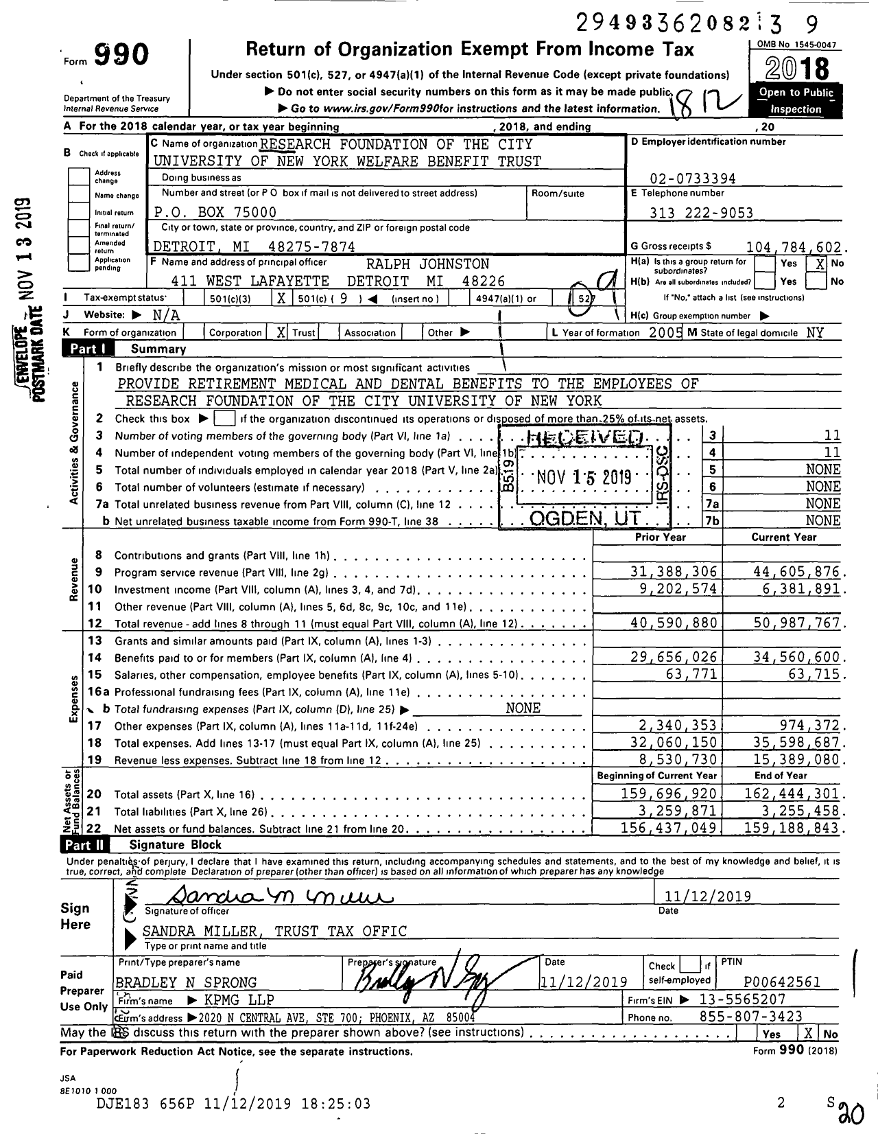 Image of first page of 2018 Form 990O for Research Foundation of the City