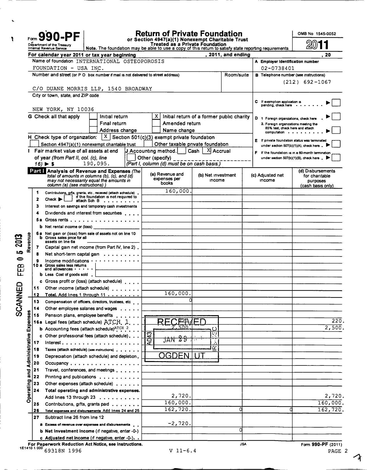 Image of first page of 2011 Form 990PF for International Osteoporosis Foundation USA