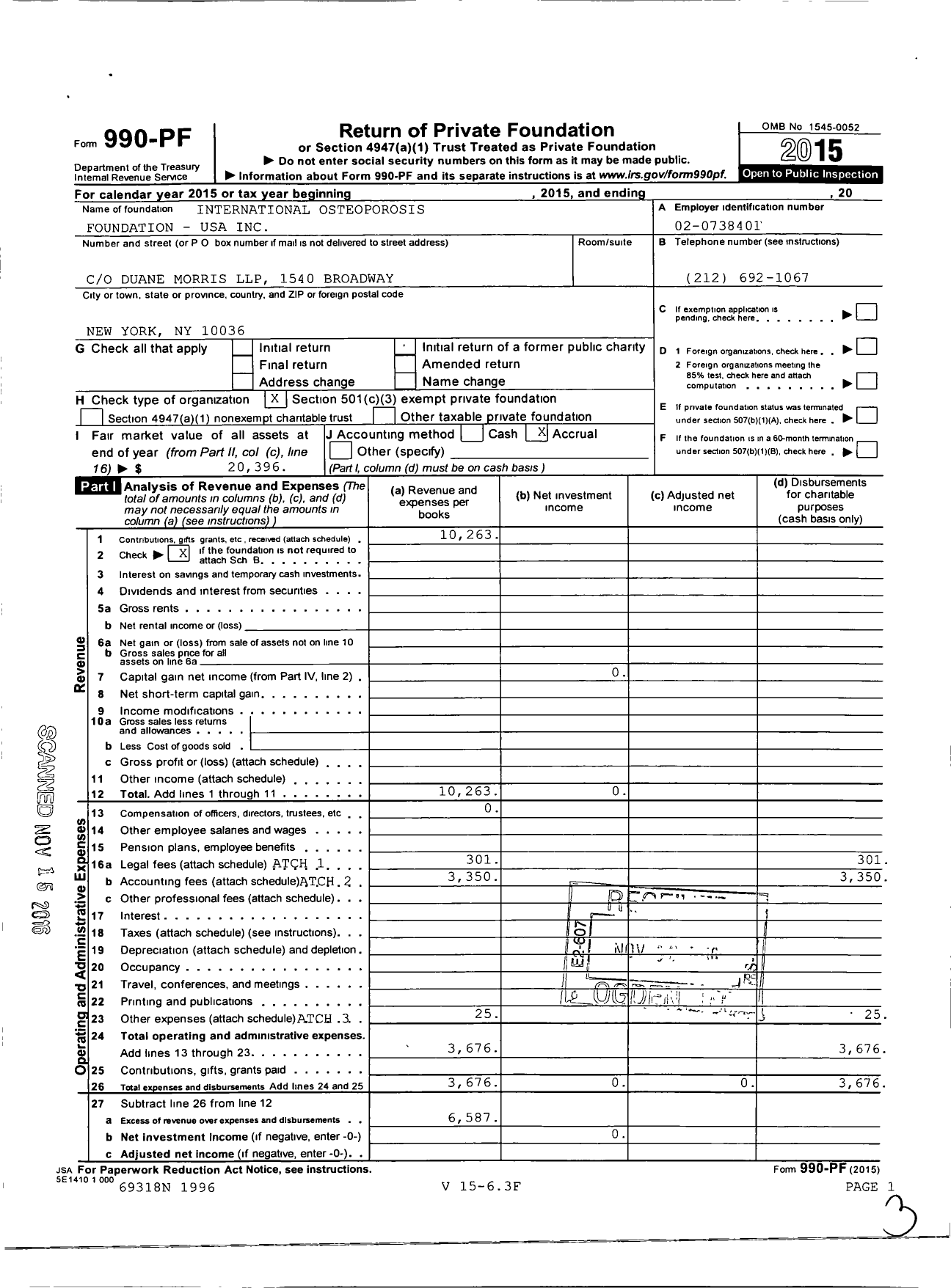 Image of first page of 2015 Form 990PF for International Osteoporosis Foundation USA