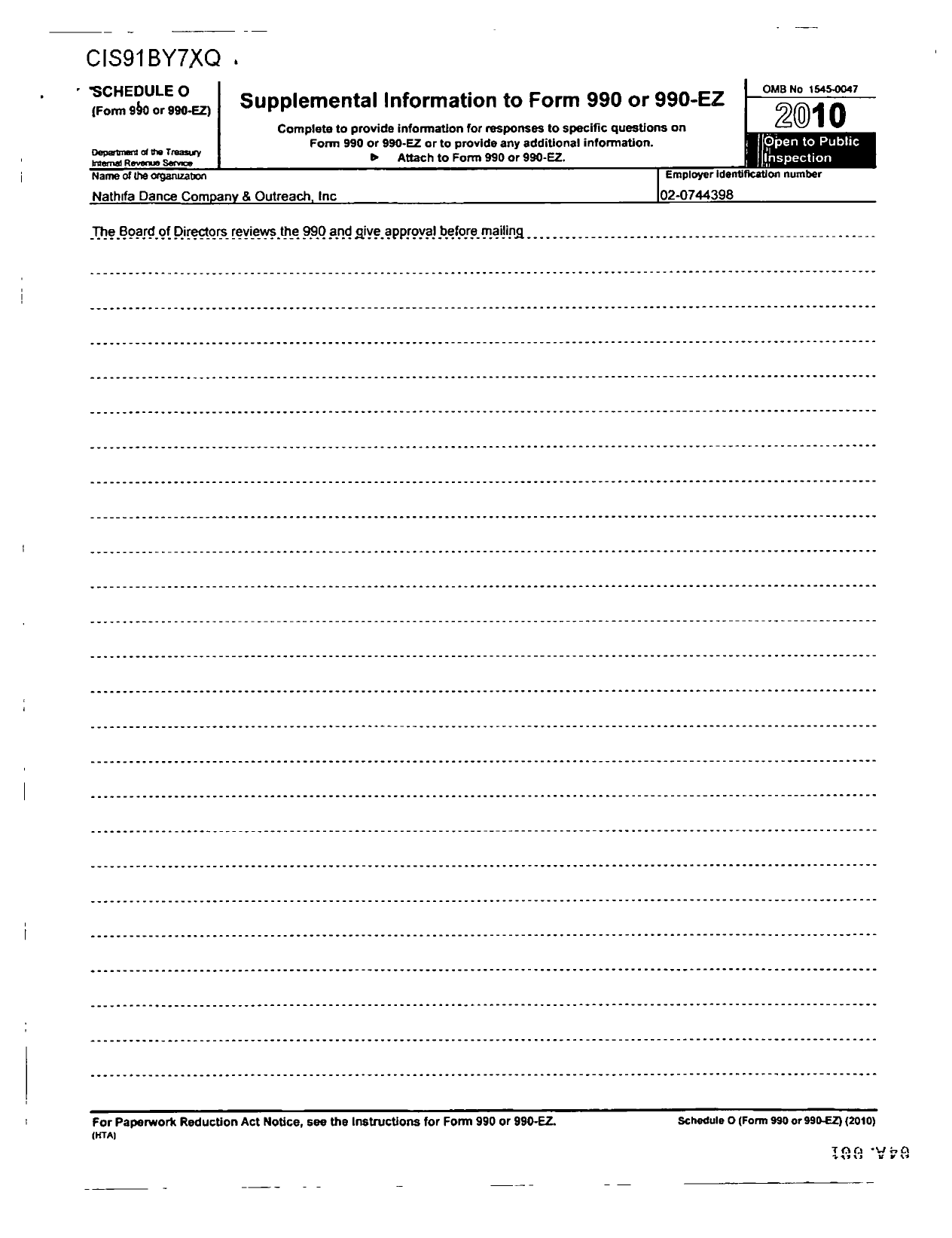 Image of first page of 2010 Form 990R for Nathifa Dance Company and Outreach