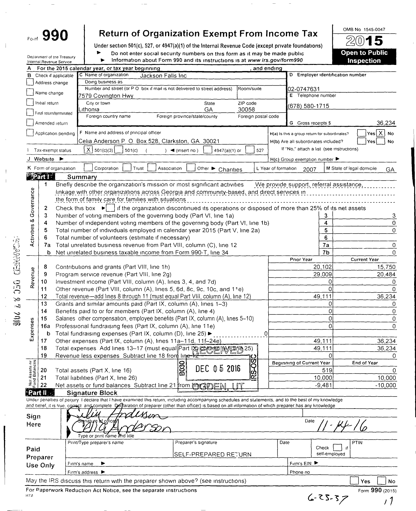 Image of first page of 2015 Form 990 for C-Magnolia