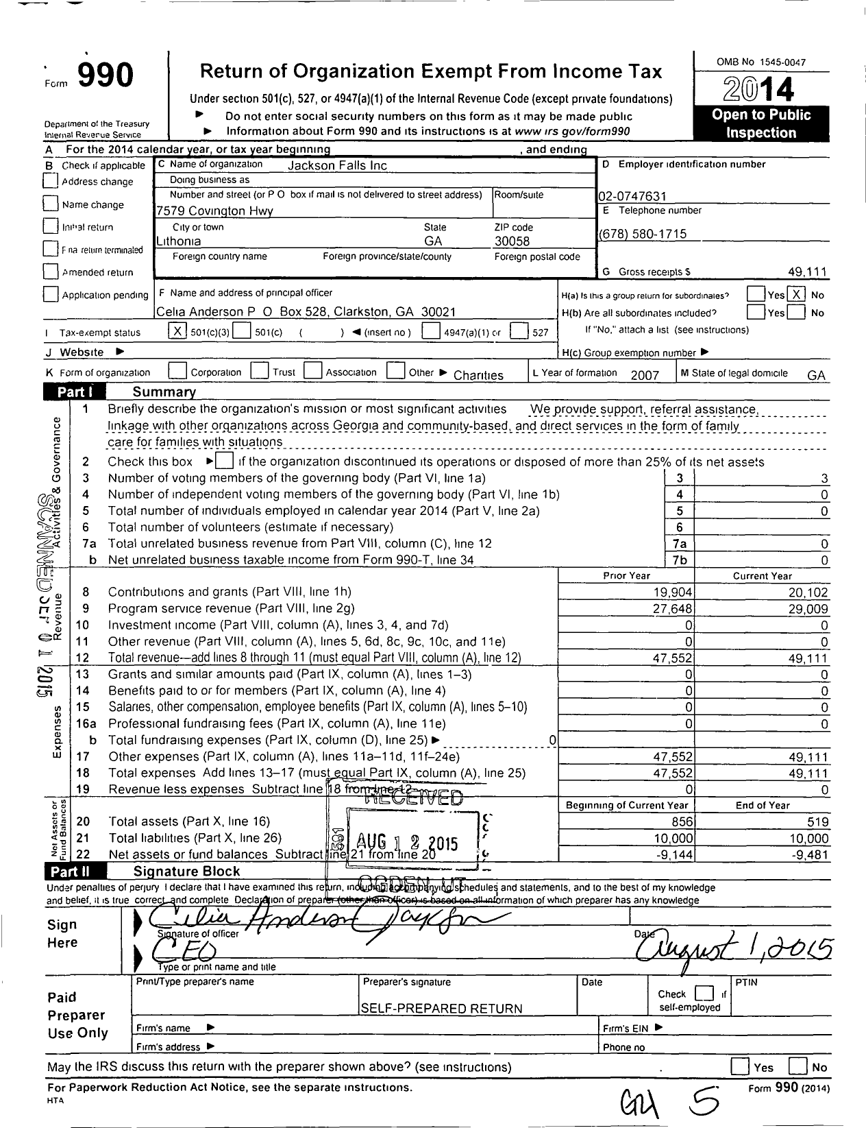 Image of first page of 2014 Form 990 for C-Magnolia