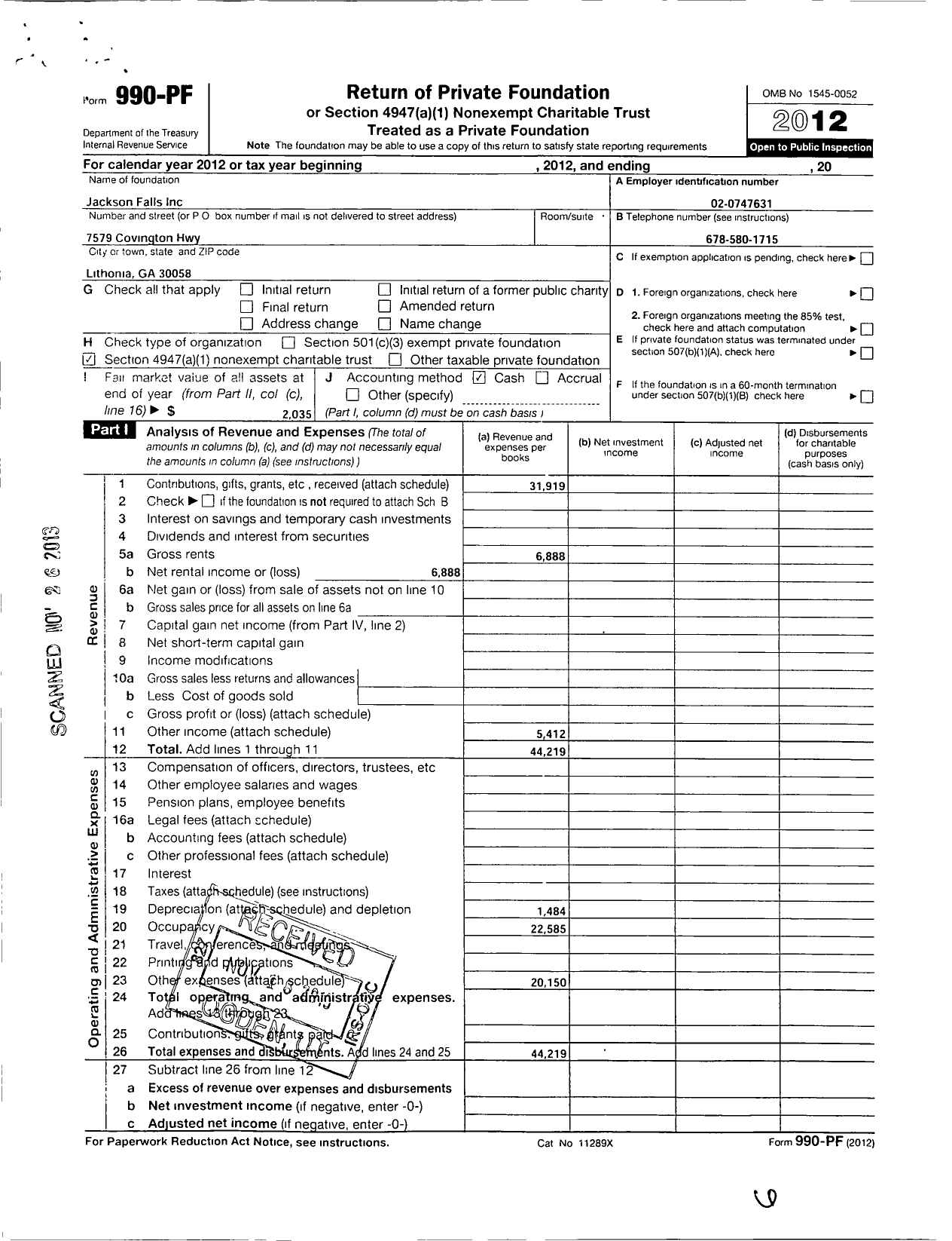 Image of first page of 2012 Form 990PF for C-Magnolia