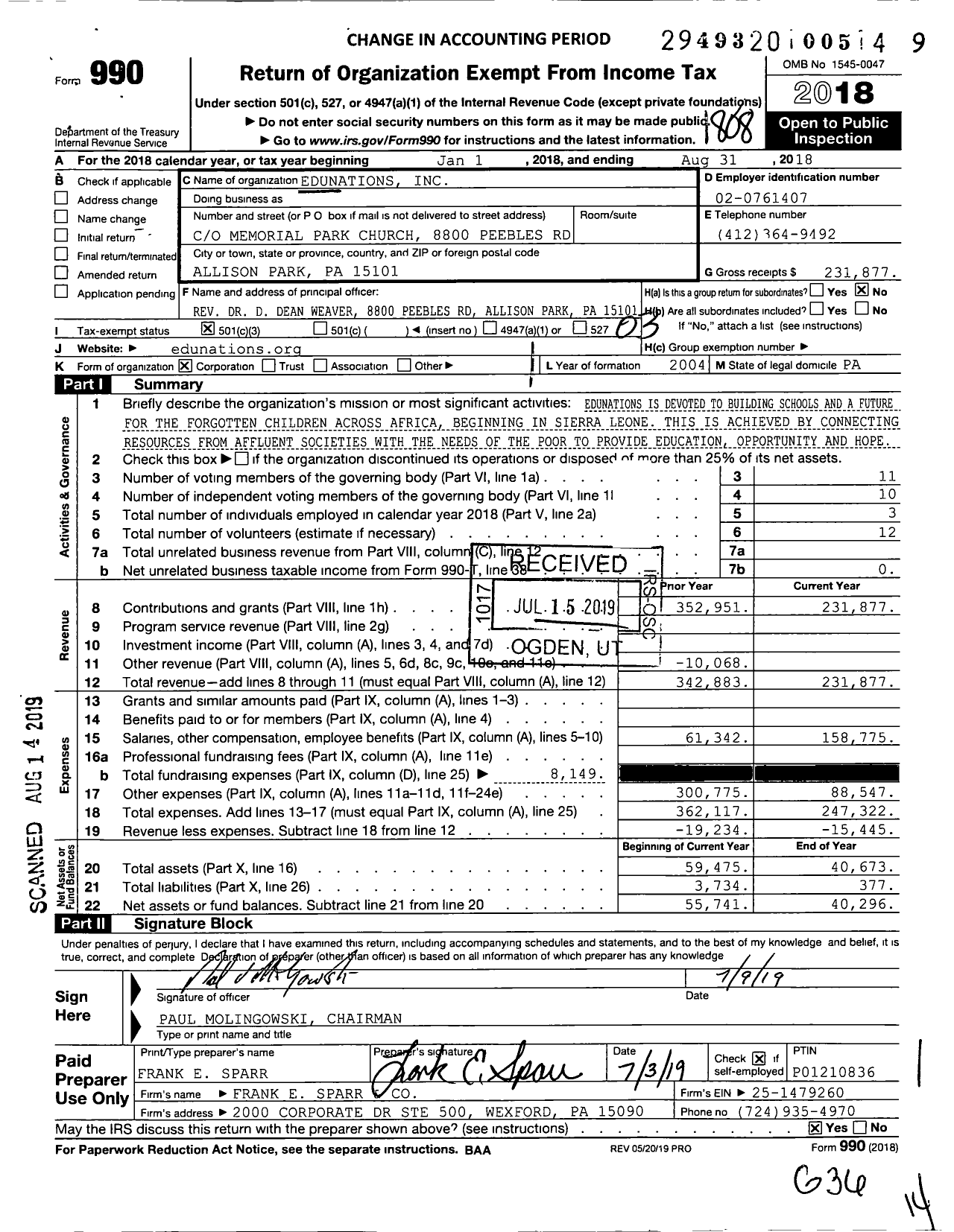 Image of first page of 2017 Form 990 for Edunations