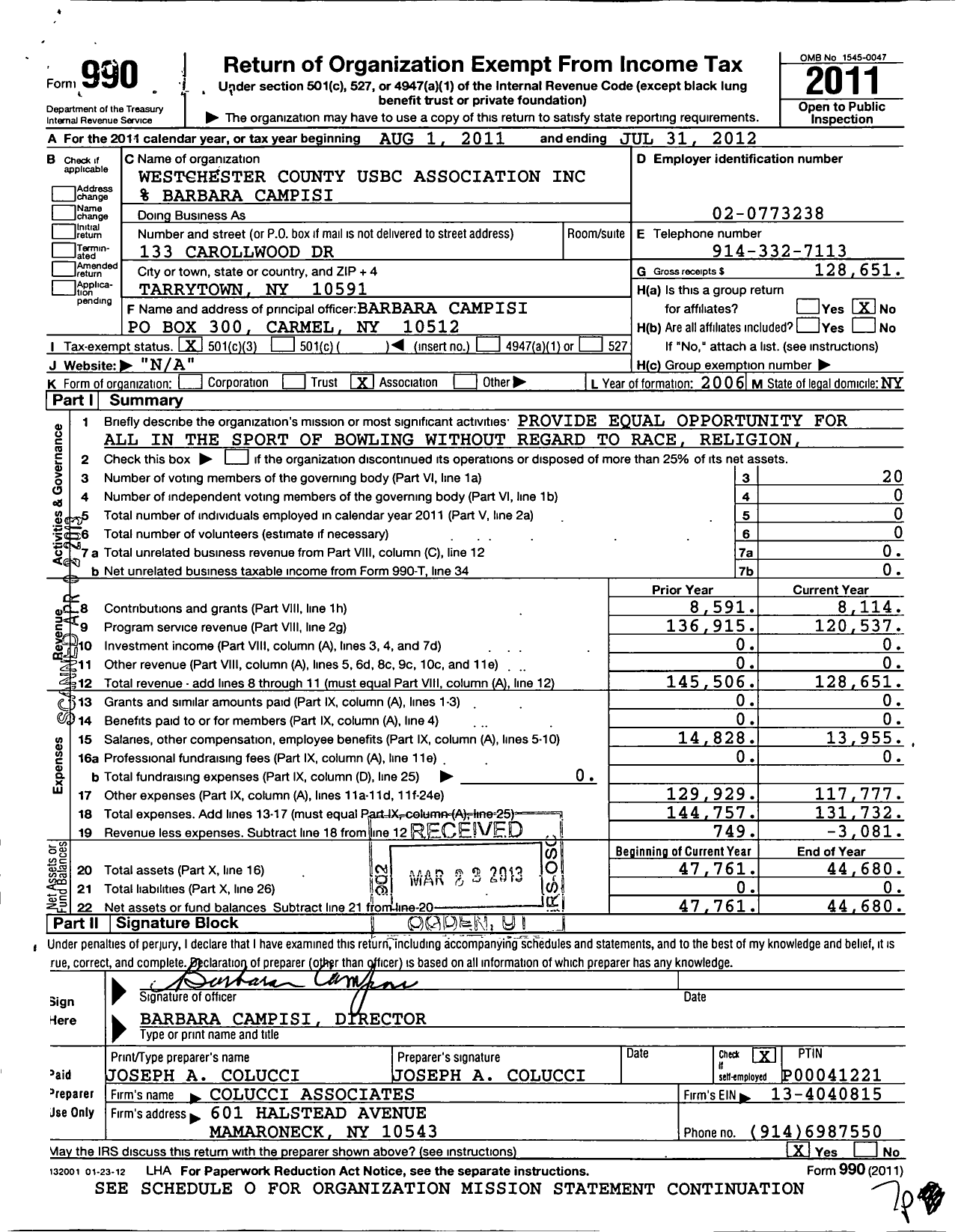 Image of first page of 2011 Form 990 for United States Bowling Congress - 80911 Westchester County Usbc