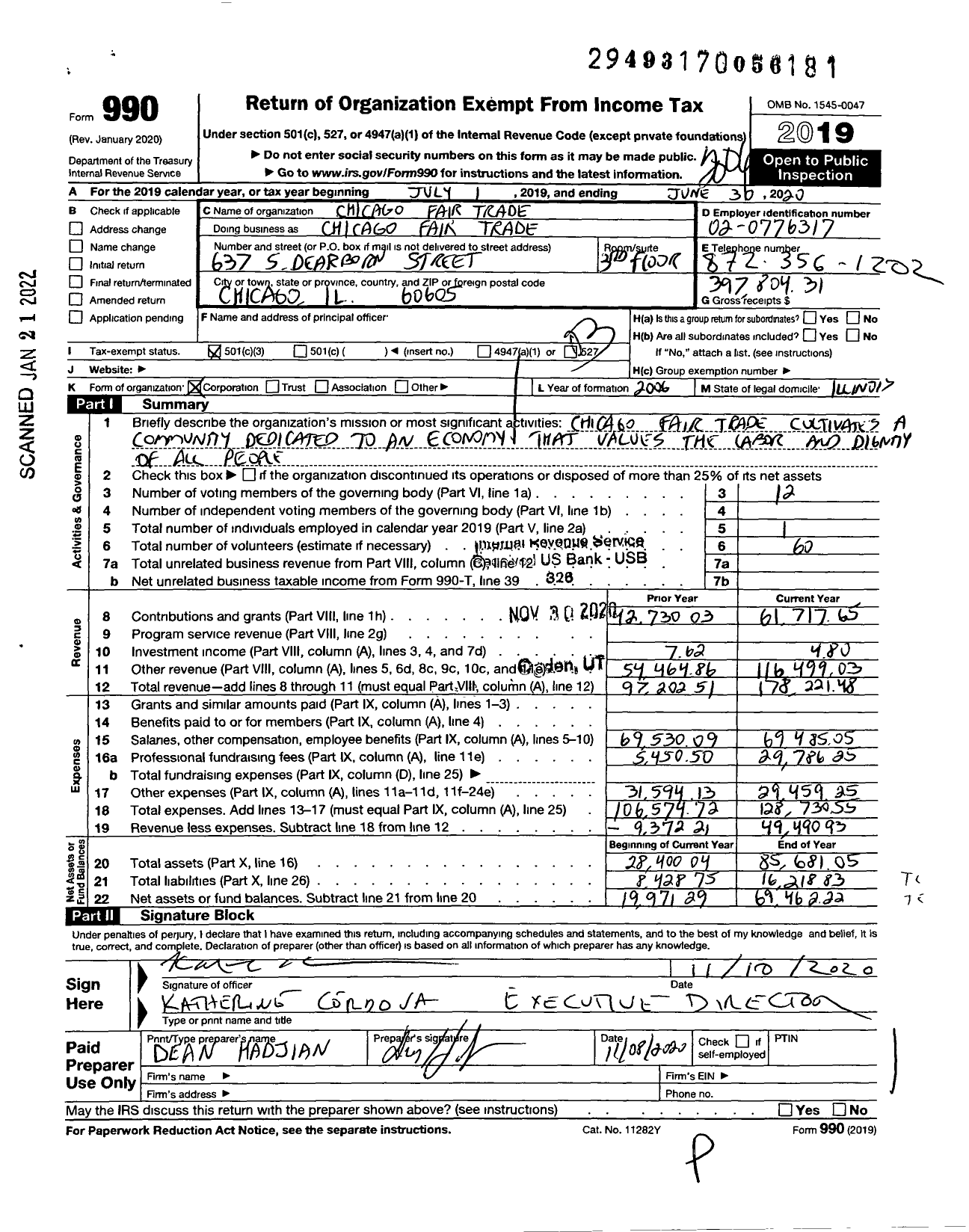 Image of first page of 2019 Form 990 for Chicago Fair Trade