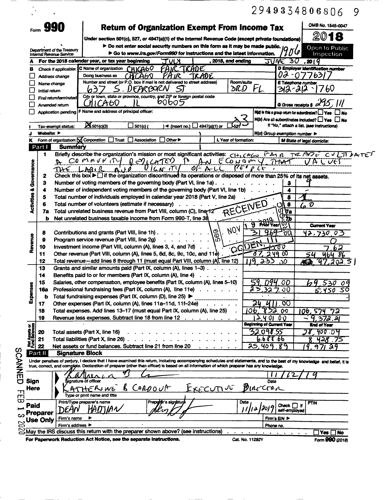 Image of first page of 2018 Form 990 for Chicago Fair Trade