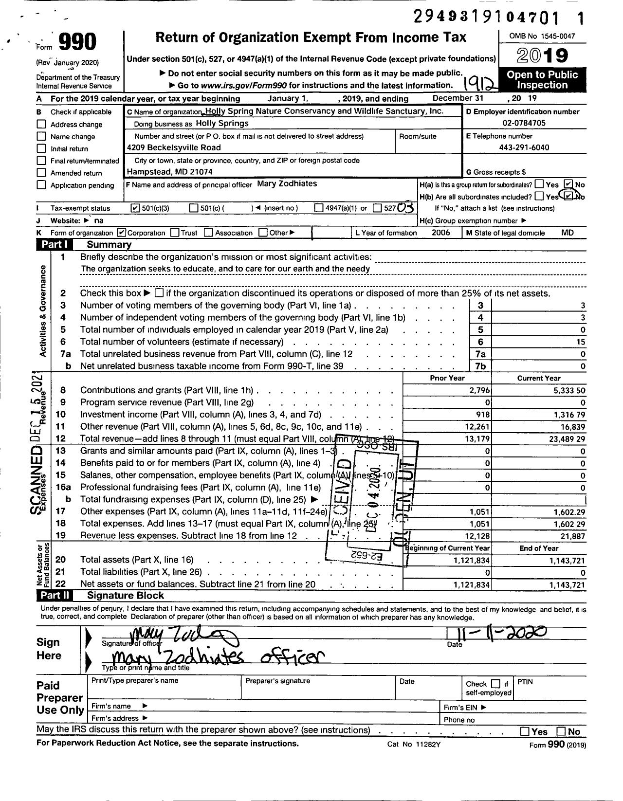 Image of first page of 2019 Form 990 for Holly Springs