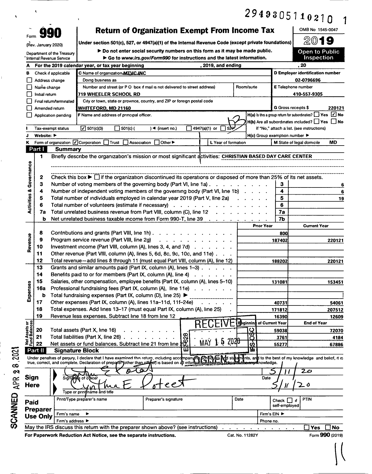 Image of first page of 2019 Form 990 for MTVC