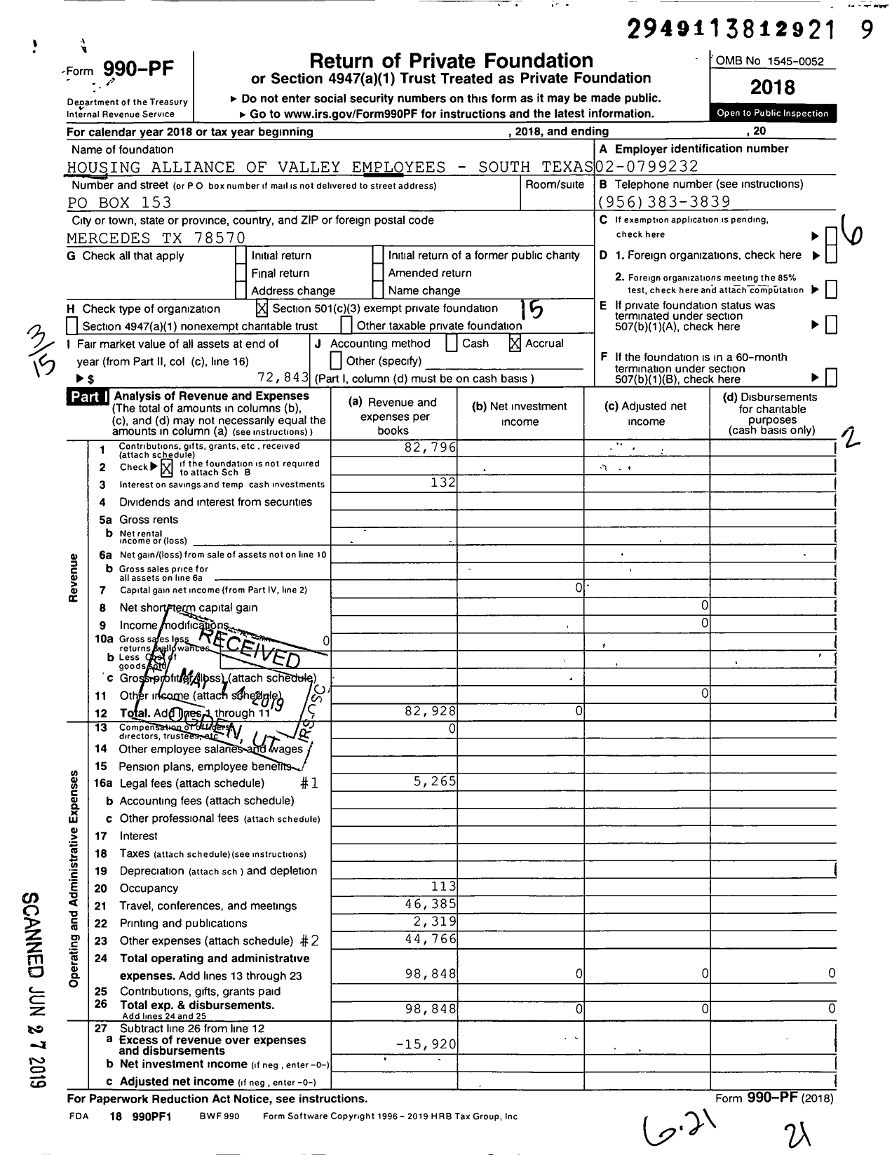 Image of first page of 2018 Form 990PF for Housing Alliance of Valley Employees