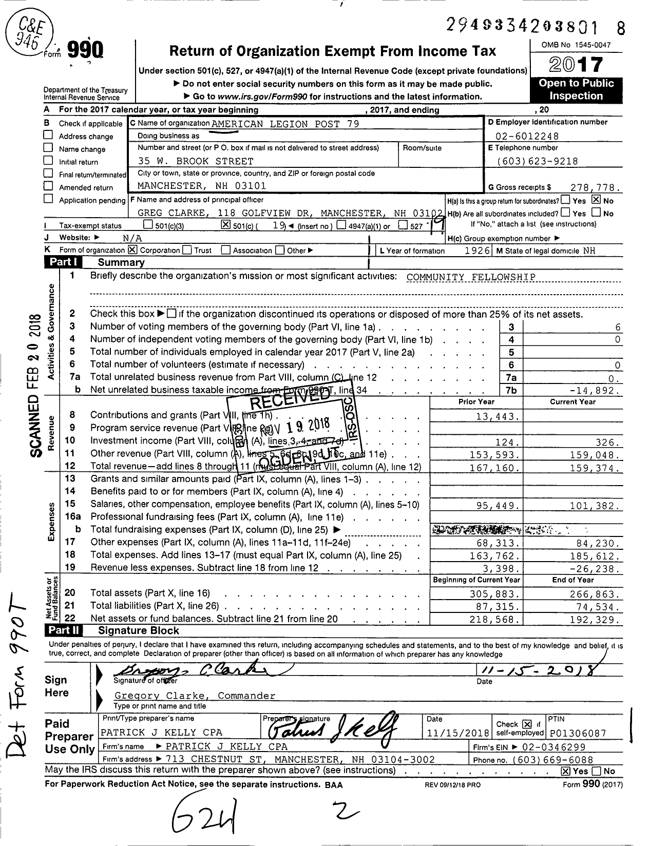 Image of first page of 2017 Form 990O for American Legion - 0079 Manchester