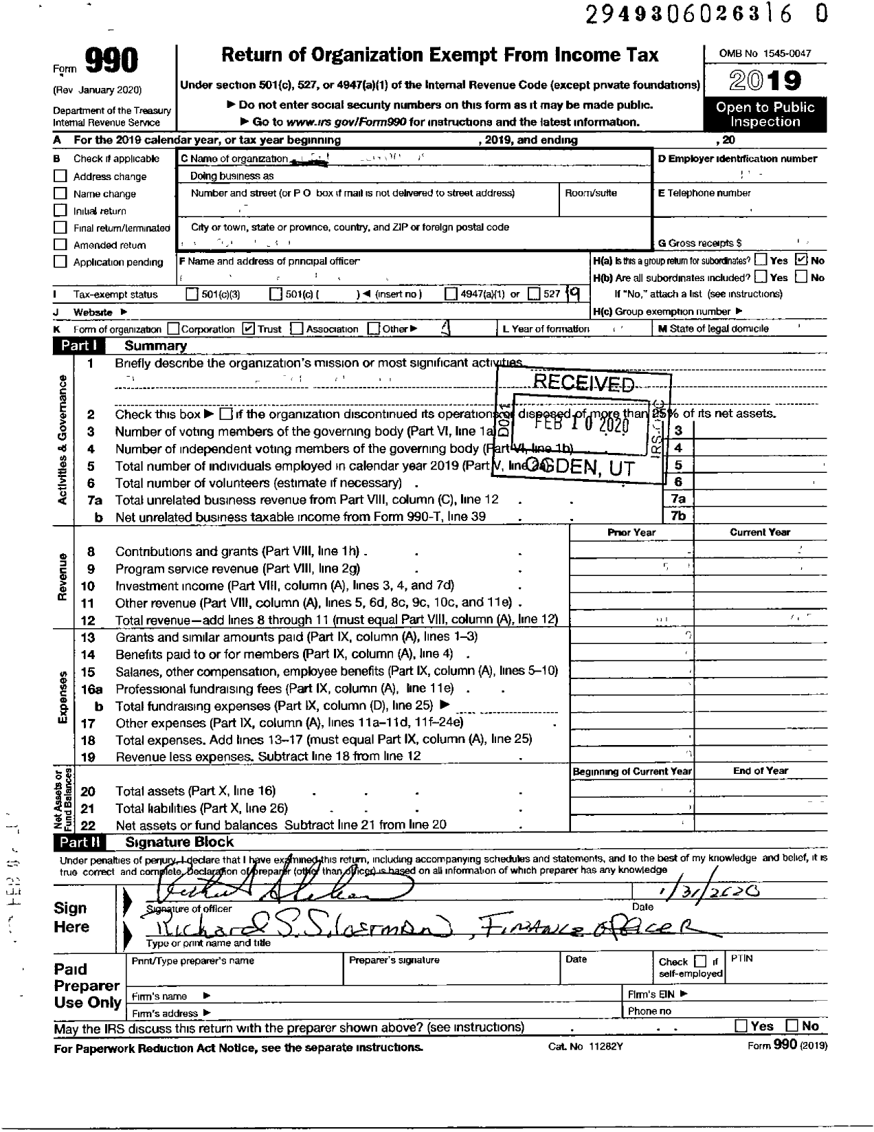 Image of first page of 2019 Form 990O for American Legion - 35 the Hamptons