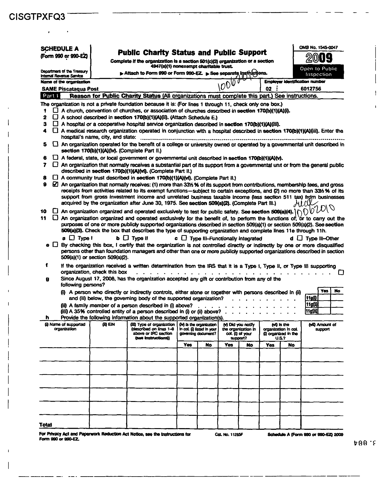 Image of first page of 2009 Form 990ER for Society of American Military Engineers / S A M E Piscataqua Post