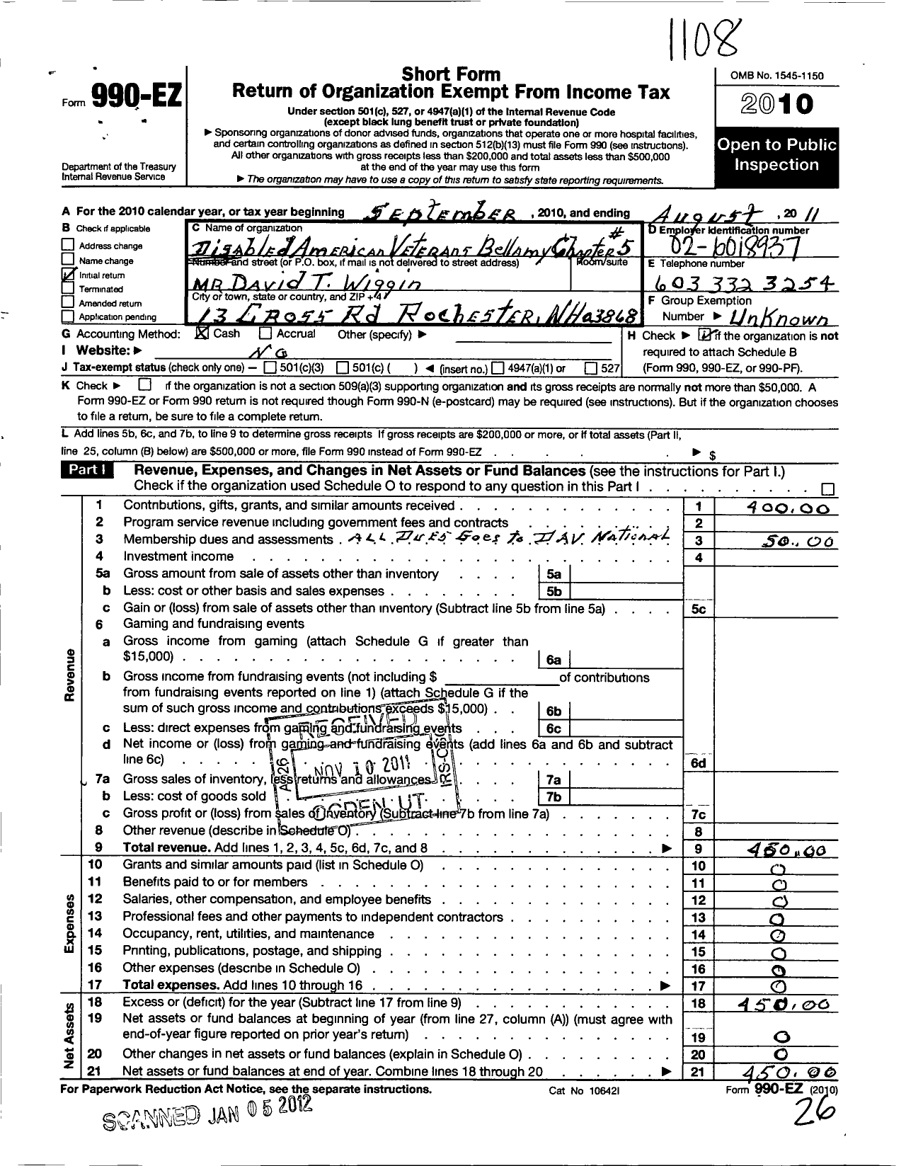 Image of first page of 2010 Form 990EO for Disabled American Veterans - 5 Bellamy