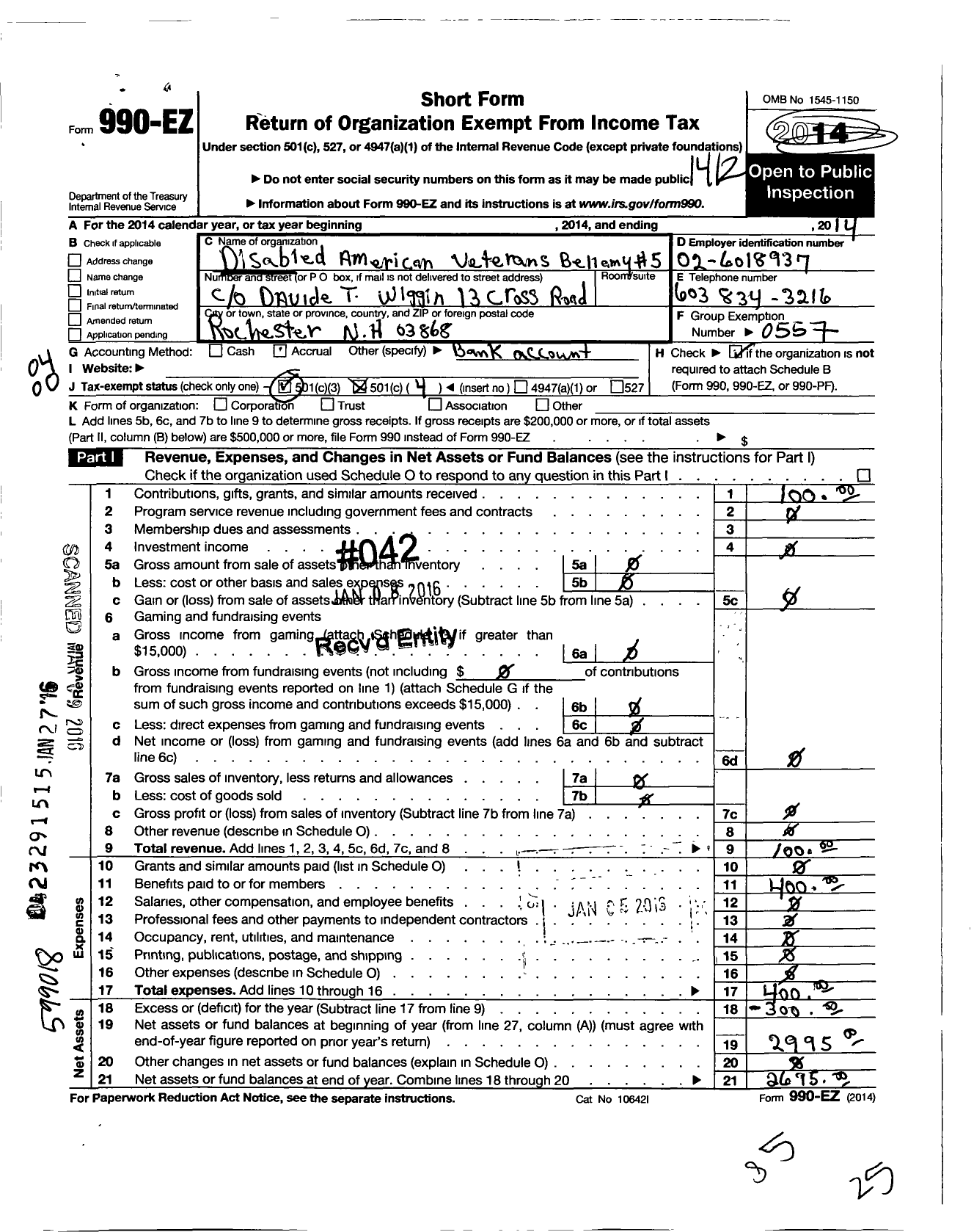 Image of first page of 2014 Form 990EO for Disabled American Veterans - 5 Bellamy