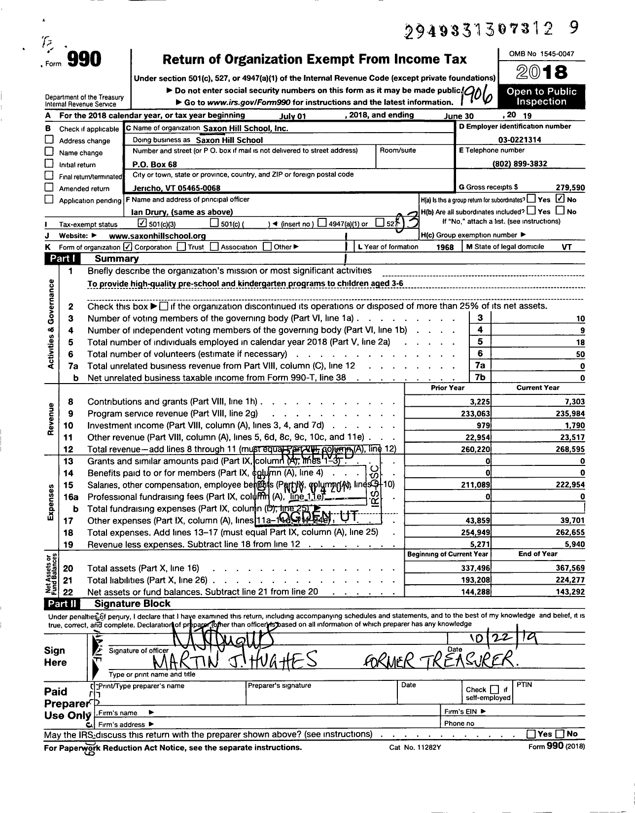 Image of first page of 2018 Form 990 for Saxon Hill School