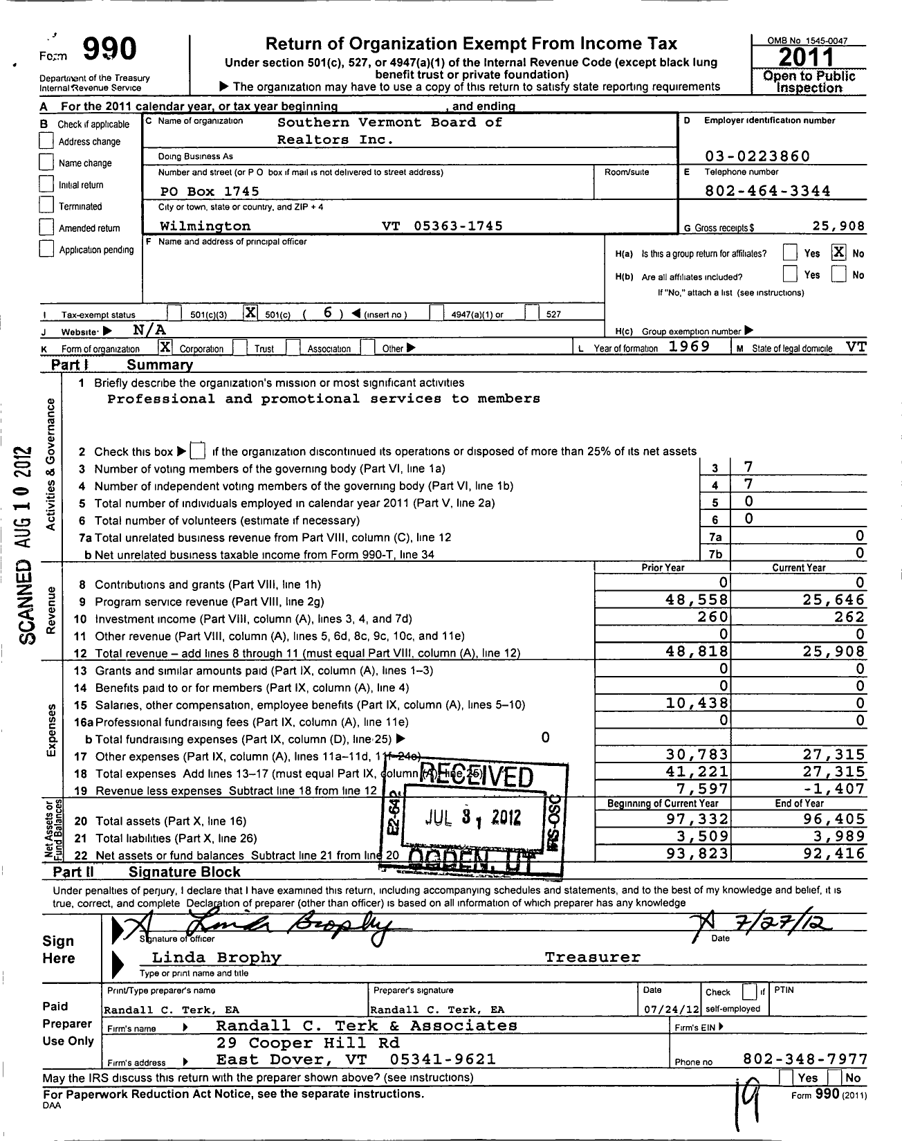 Image of first page of 2011 Form 990O for Southern Vermont Board of Realtors