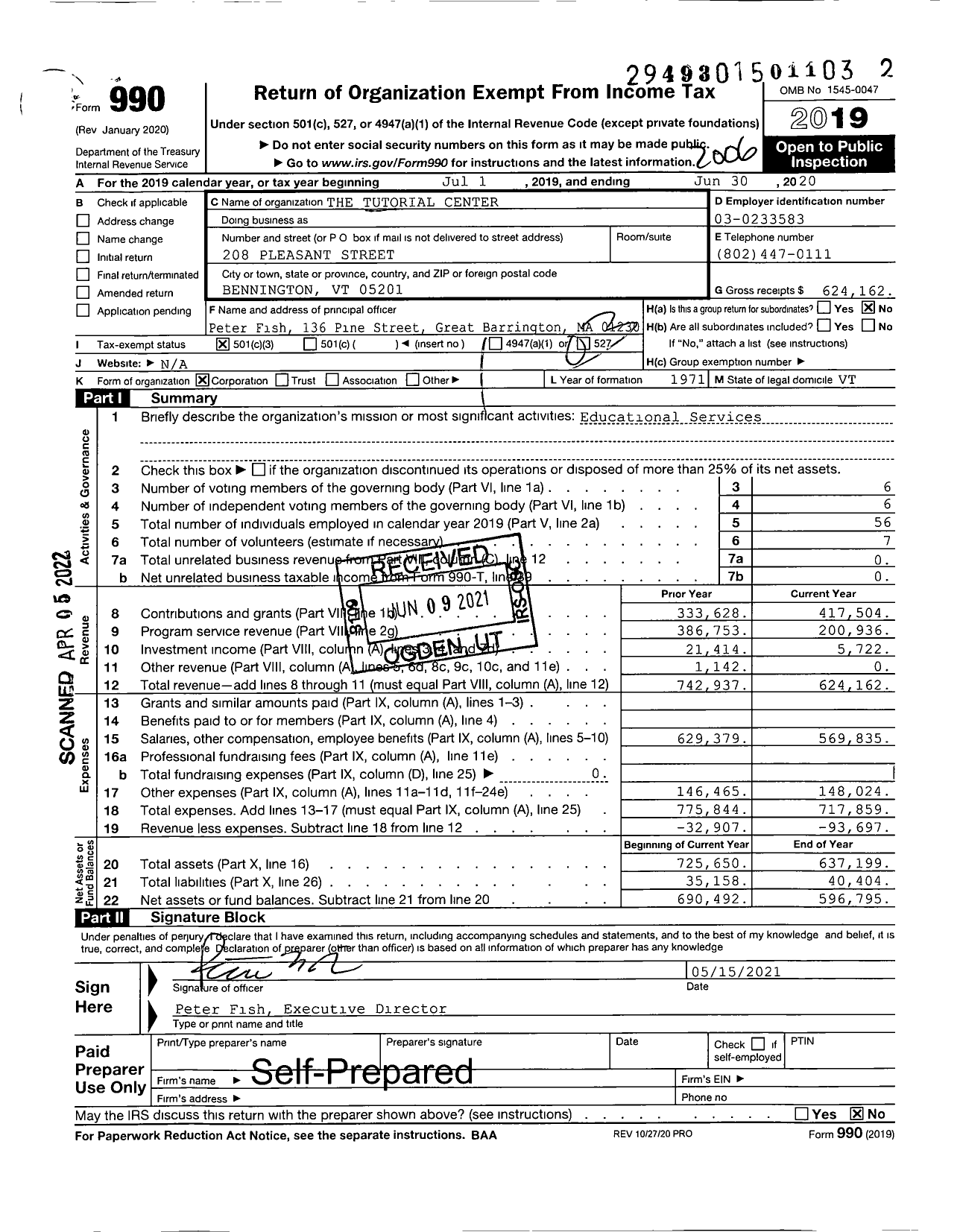 Image of first page of 2019 Form 990 for The Tutorial Center