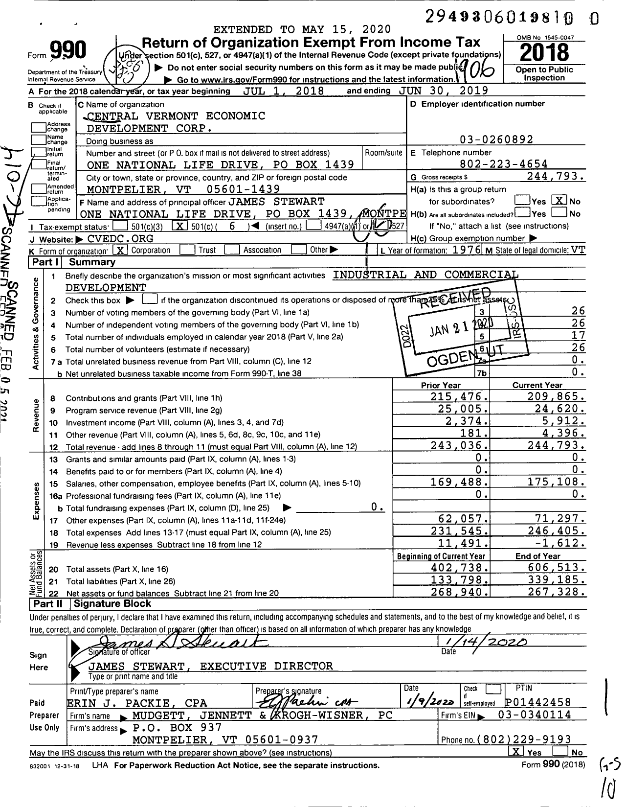 Image of first page of 2018 Form 990O for Central Vermont Economic Development Corporation