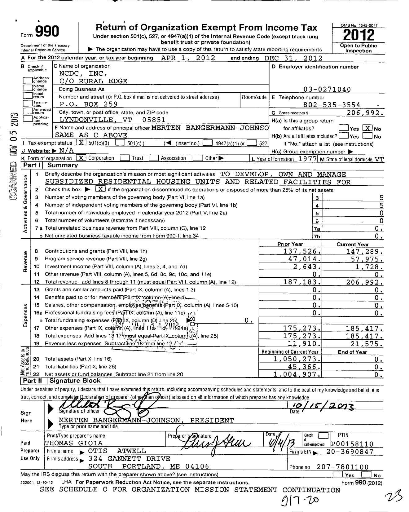 Image of first page of 2012 Form 990 for NCDC