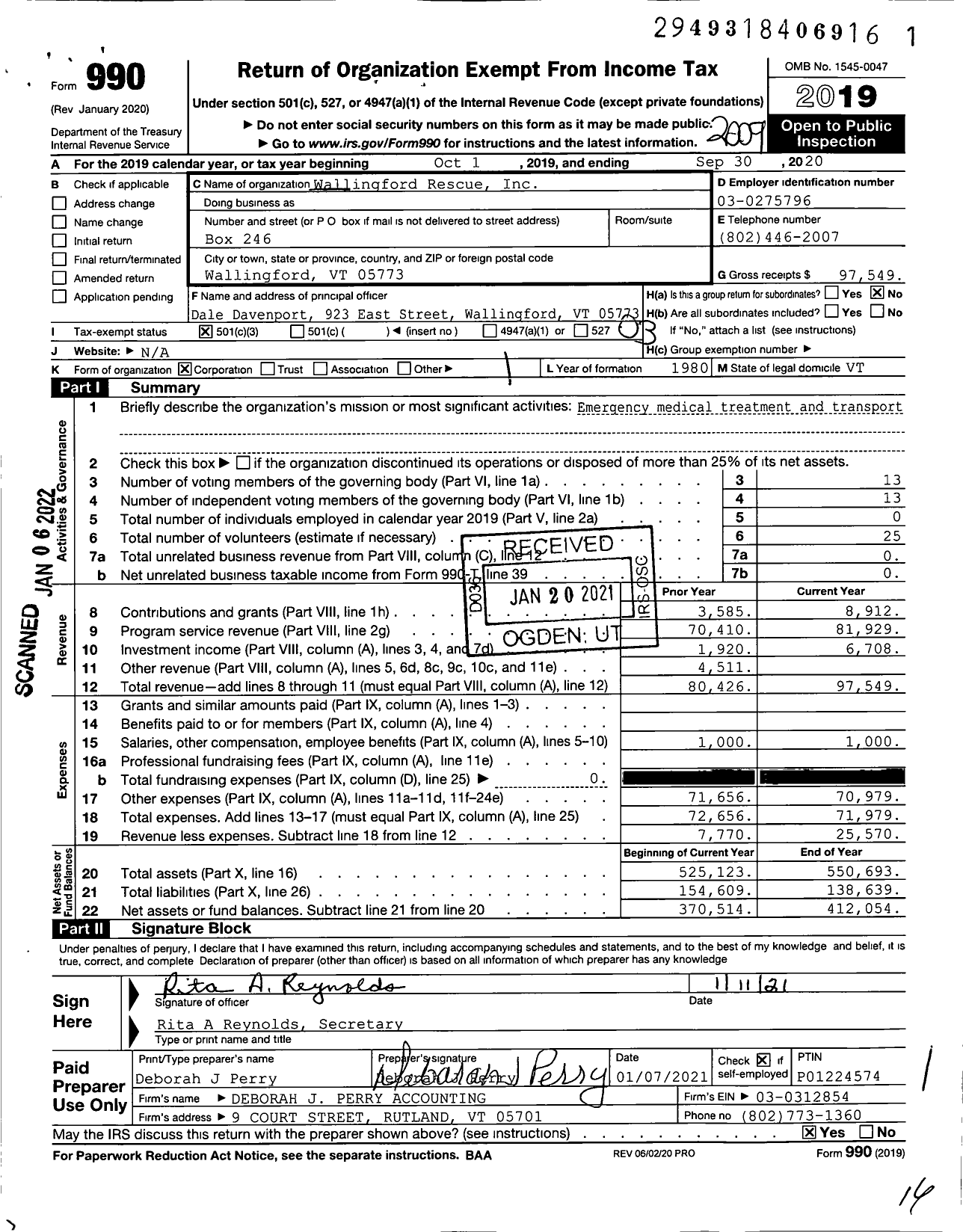 Image of first page of 2019 Form 990 for Wallingford Rescue