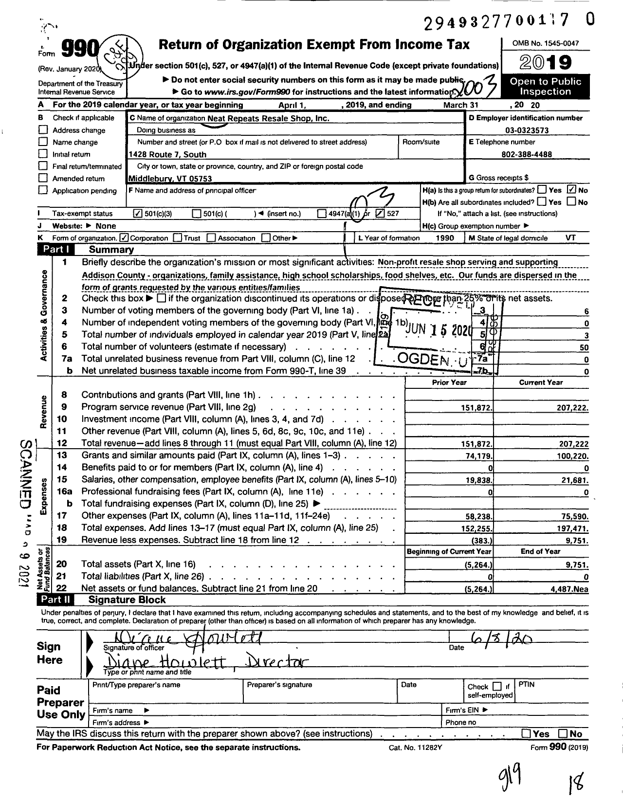 Image of first page of 2019 Form 990 for Neat Repeats Resale Shop