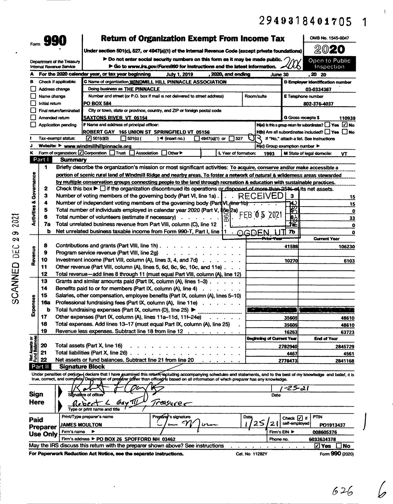 Image of first page of 2019 Form 990 for The Pinnacle