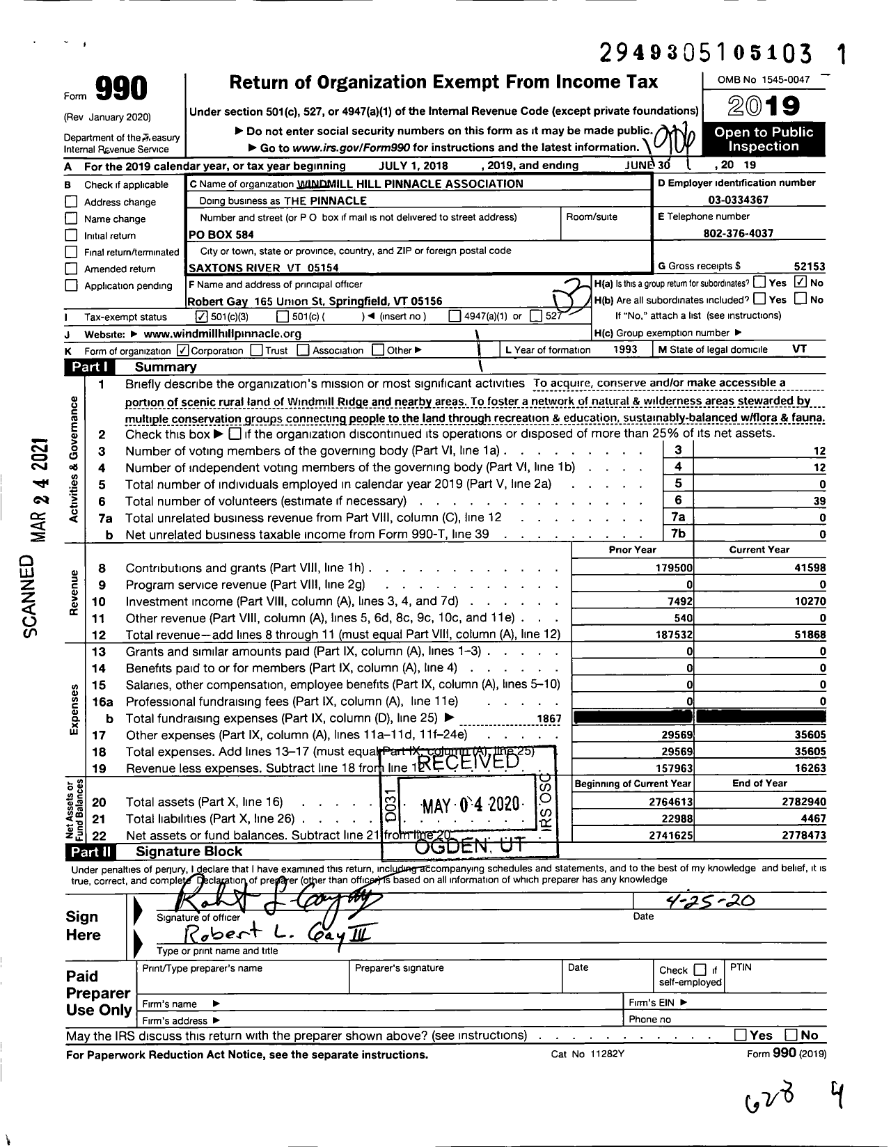 Image of first page of 2018 Form 990 for The Pinnacle